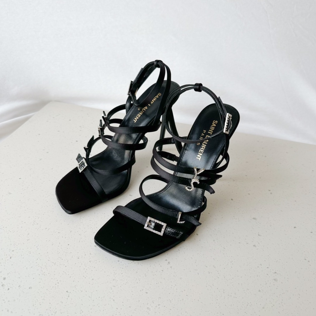 Yves Saint Laurent Jerry Sandals In Crepe Satin And Rhinestones Black For Women 7422351UU001000