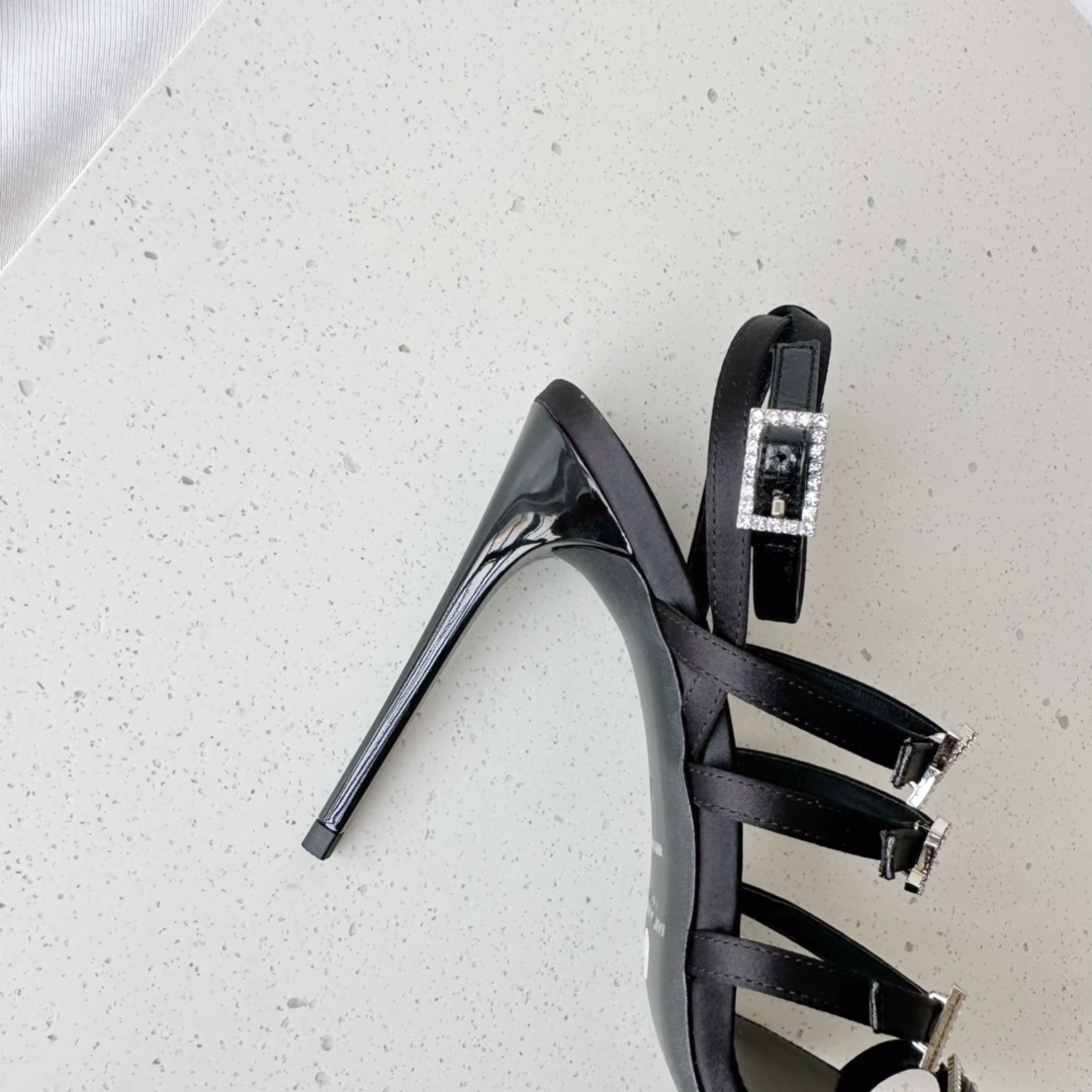 Yves Saint Laurent Jerry Sandals In Crepe Satin And Rhinestones Black For Women 7422351UU001000