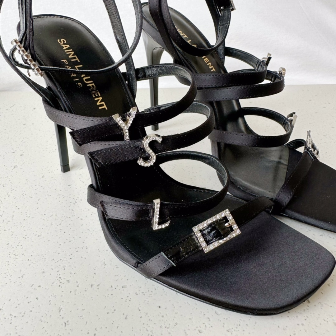 Yves Saint Laurent Jerry Sandals In Crepe Satin And Rhinestones Black For Women 7422351UU001000