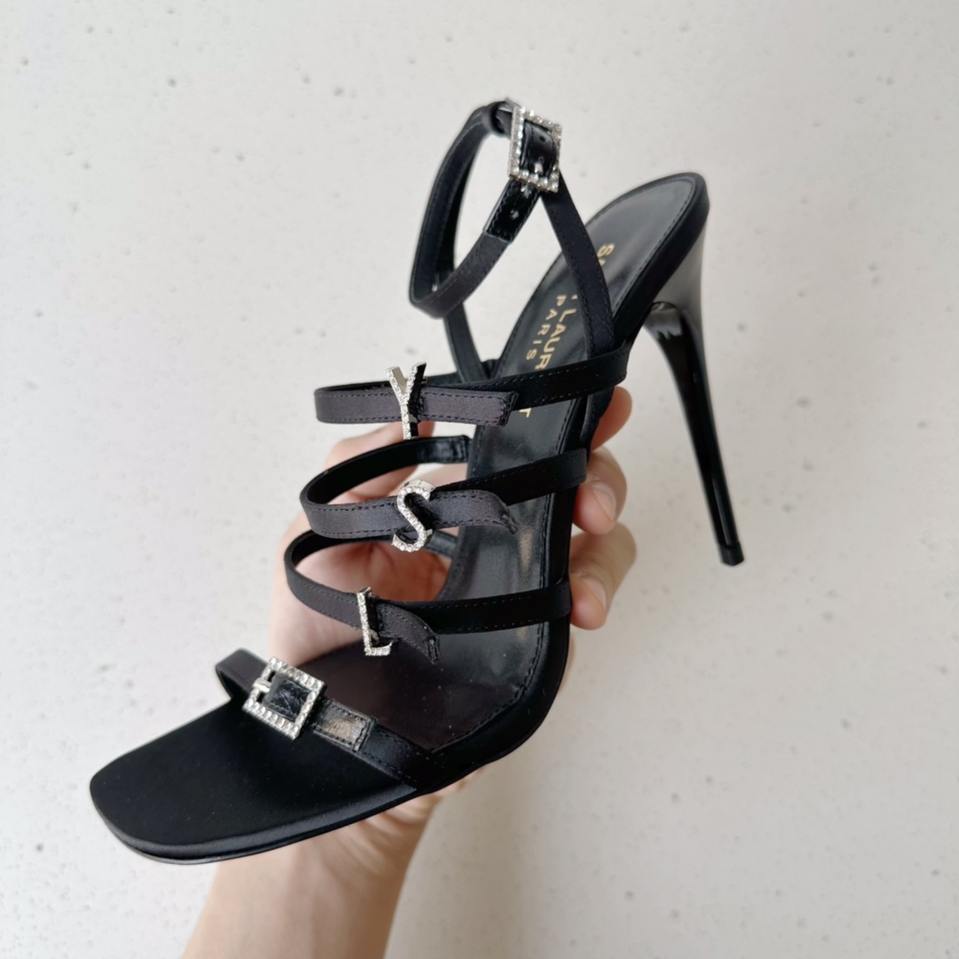 Yves Saint Laurent Jerry Sandals In Crepe Satin And Rhinestones Black For Women 7422351UU001000