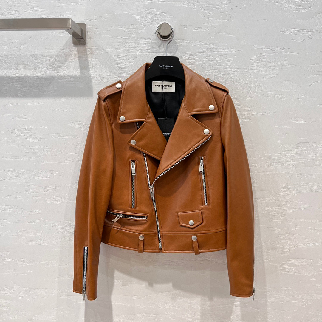 Yves Saint Laurent Motorcycle Jacket Brown For Women Yves Saint Laurent Motorcycle Jacket Brown For Women