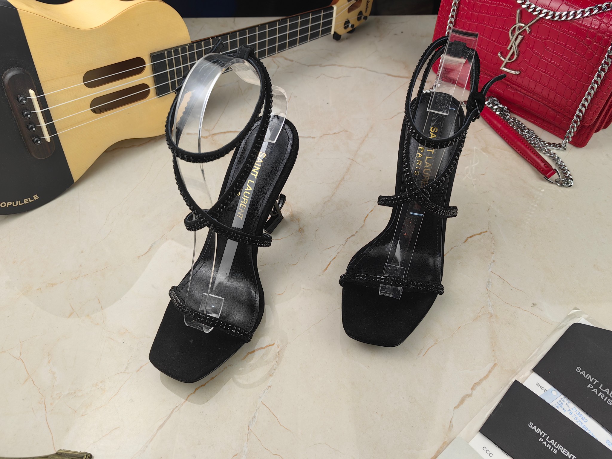 Yves Saint Laurent Opyum Sandals In Crepe Satin And Rhinestones Black For Women 7323391UUAV1012