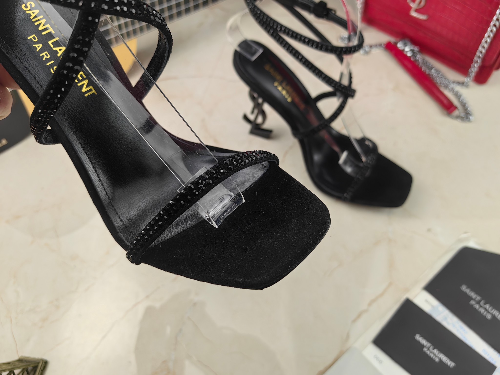 Yves Saint Laurent Opyum Sandals In Crepe Satin And Rhinestones Black For Women 7323391UUAV1012