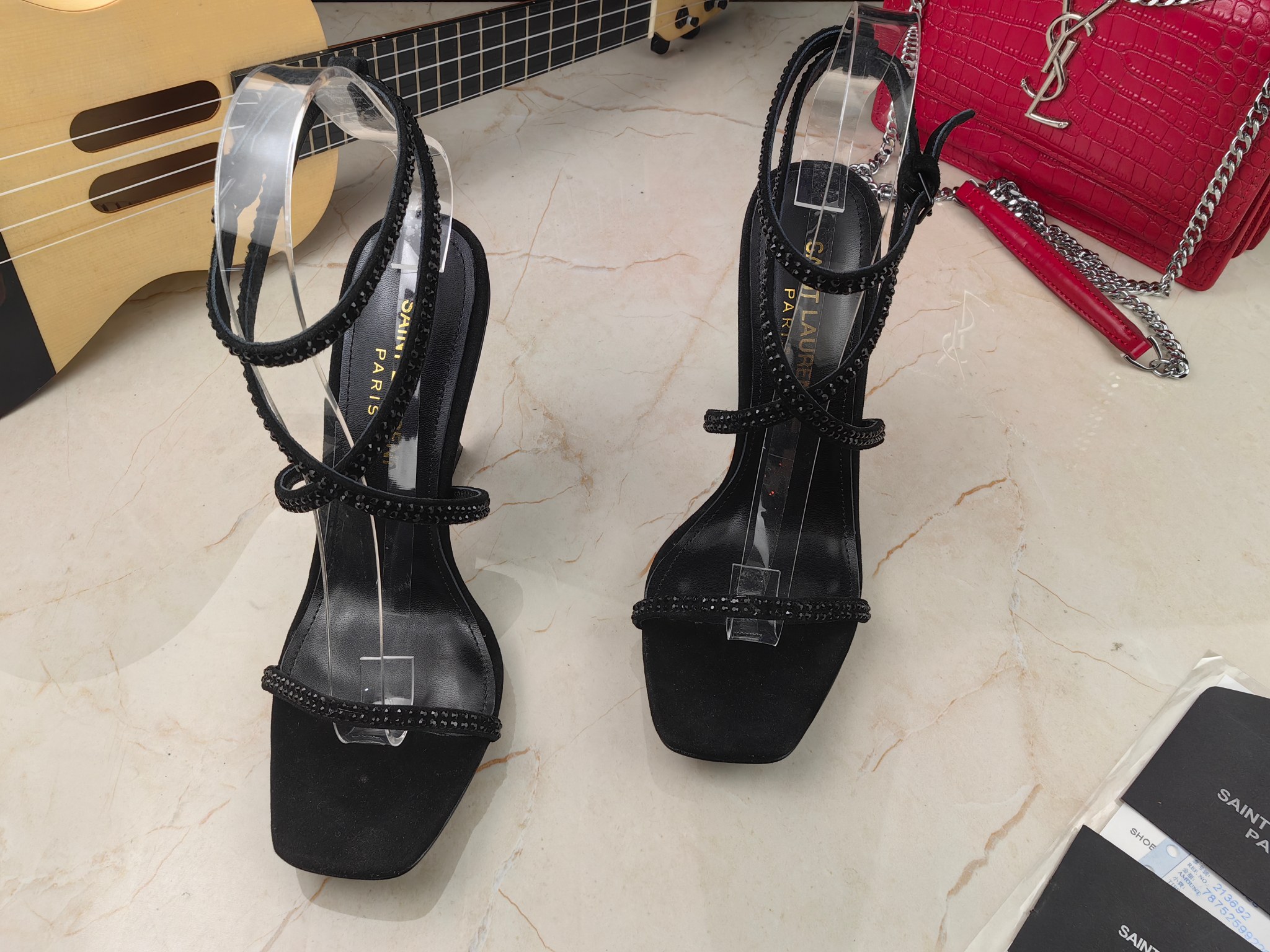 Yves Saint Laurent Opyum Sandals In Crepe Satin And Rhinestones Black For Women 7323391UUAV1012