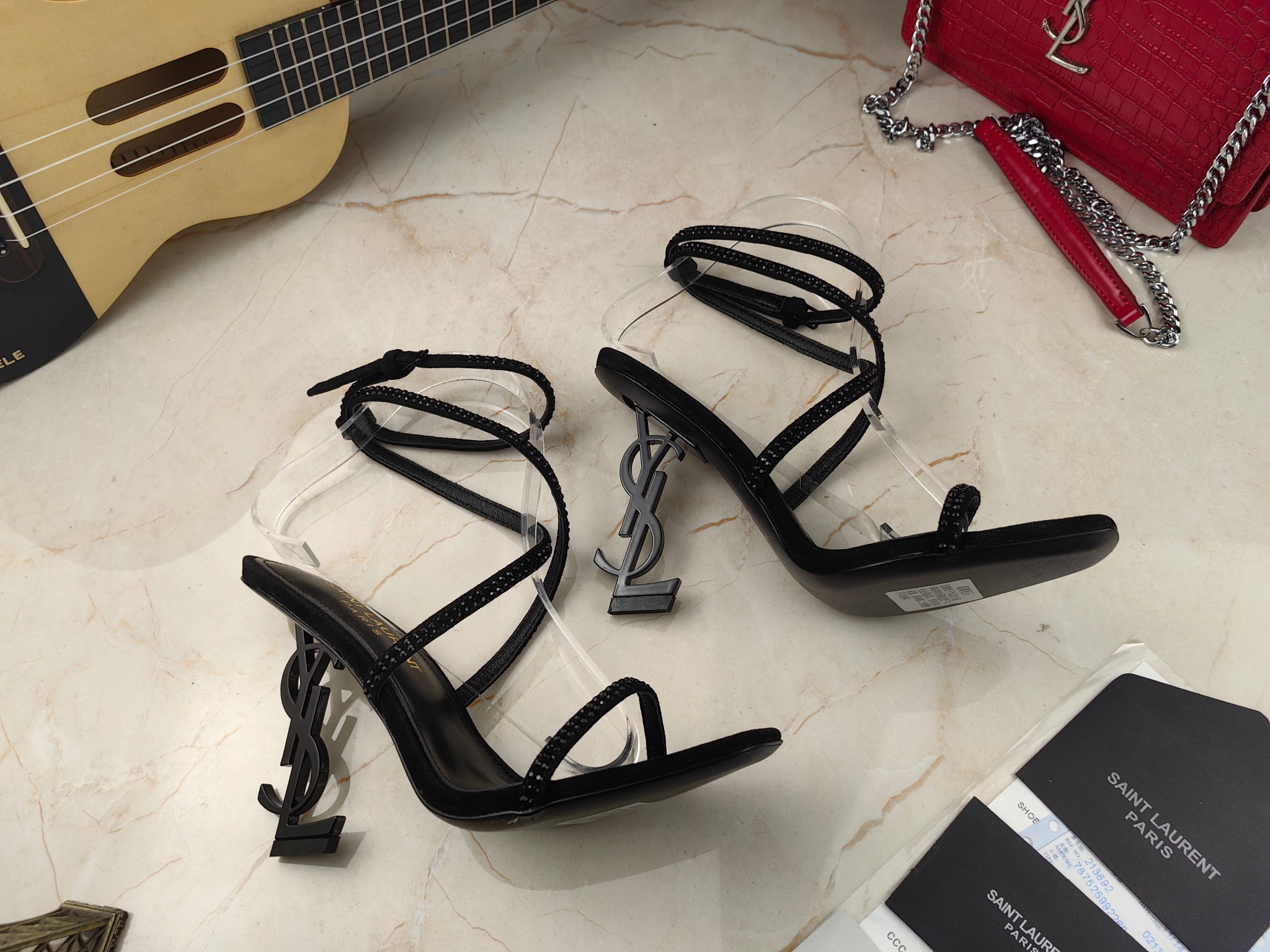 Yves Saint Laurent Opyum Sandals In Crepe Satin And Rhinestones Black For Women 7323391UUAV1012