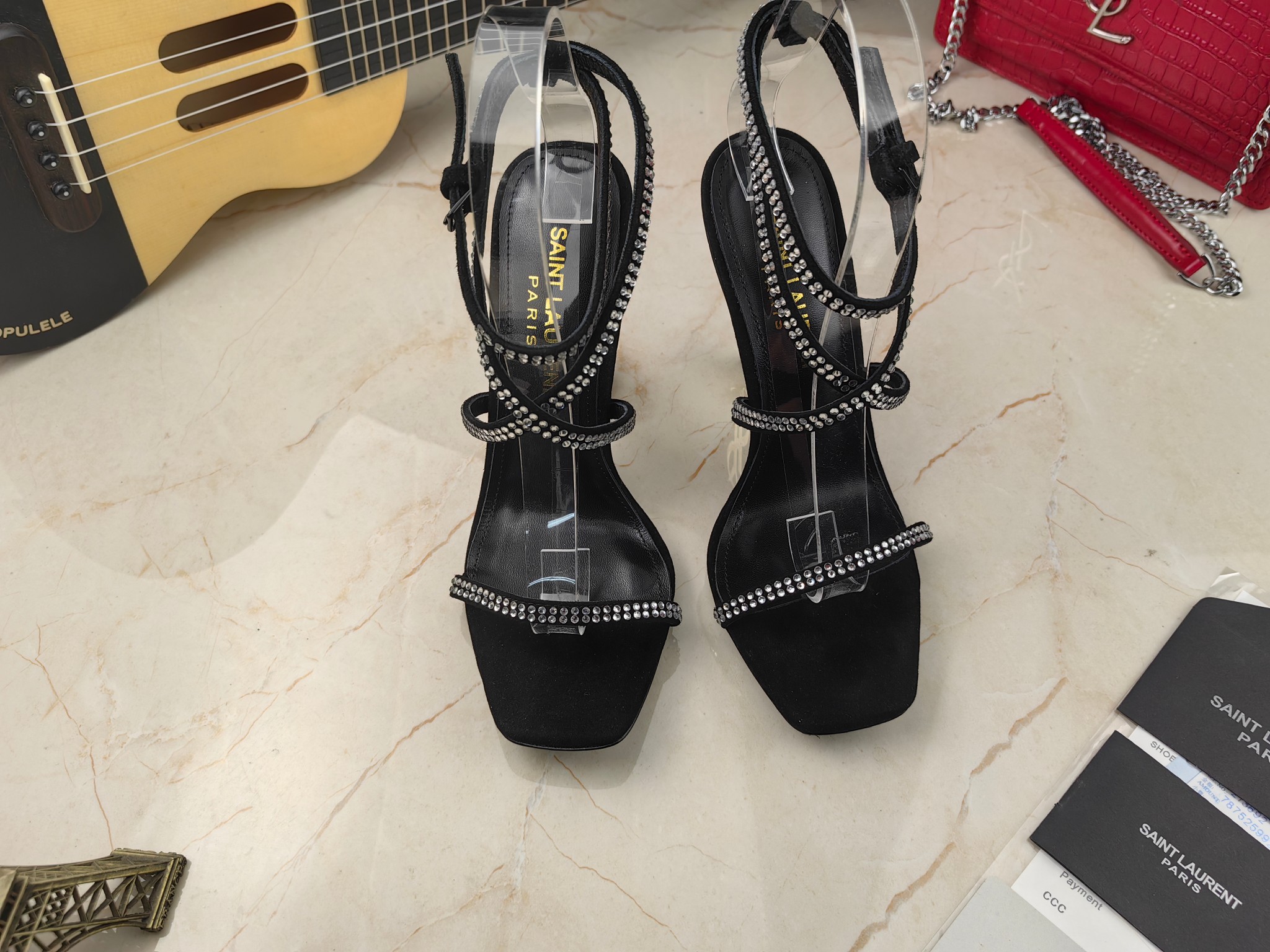 Yves Saint Laurent Opyum Sandals In Crepe Satin And Rhinestones Black For Women