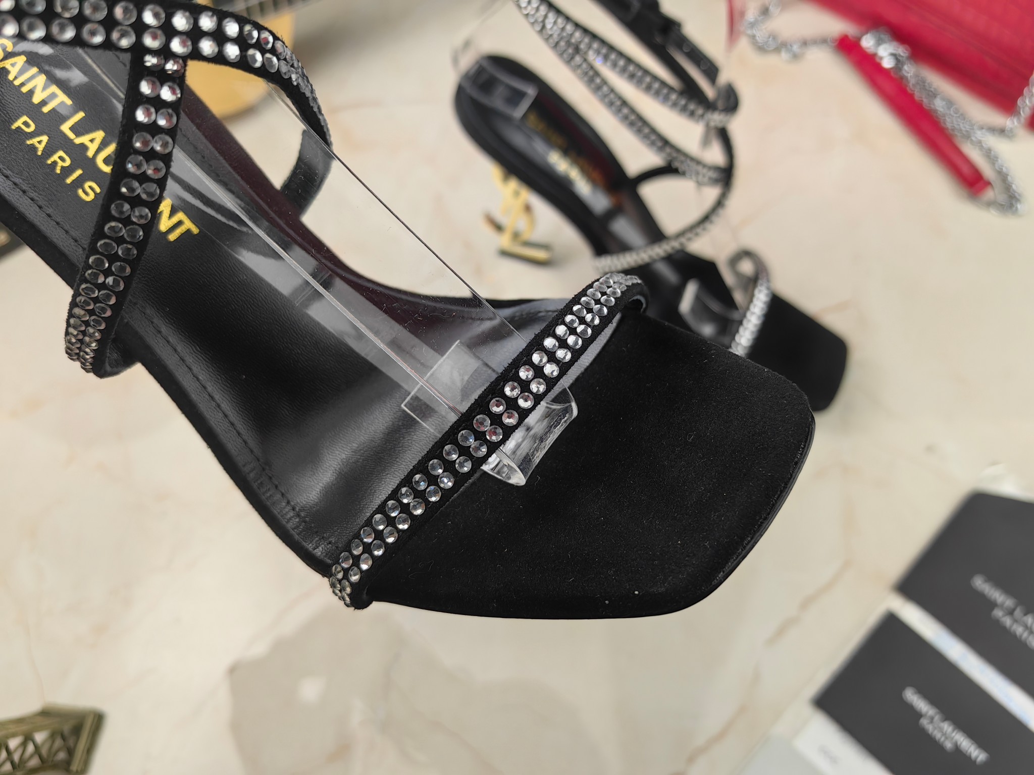 Yves Saint Laurent Opyum Sandals In Crepe Satin And Rhinestones Black For Women