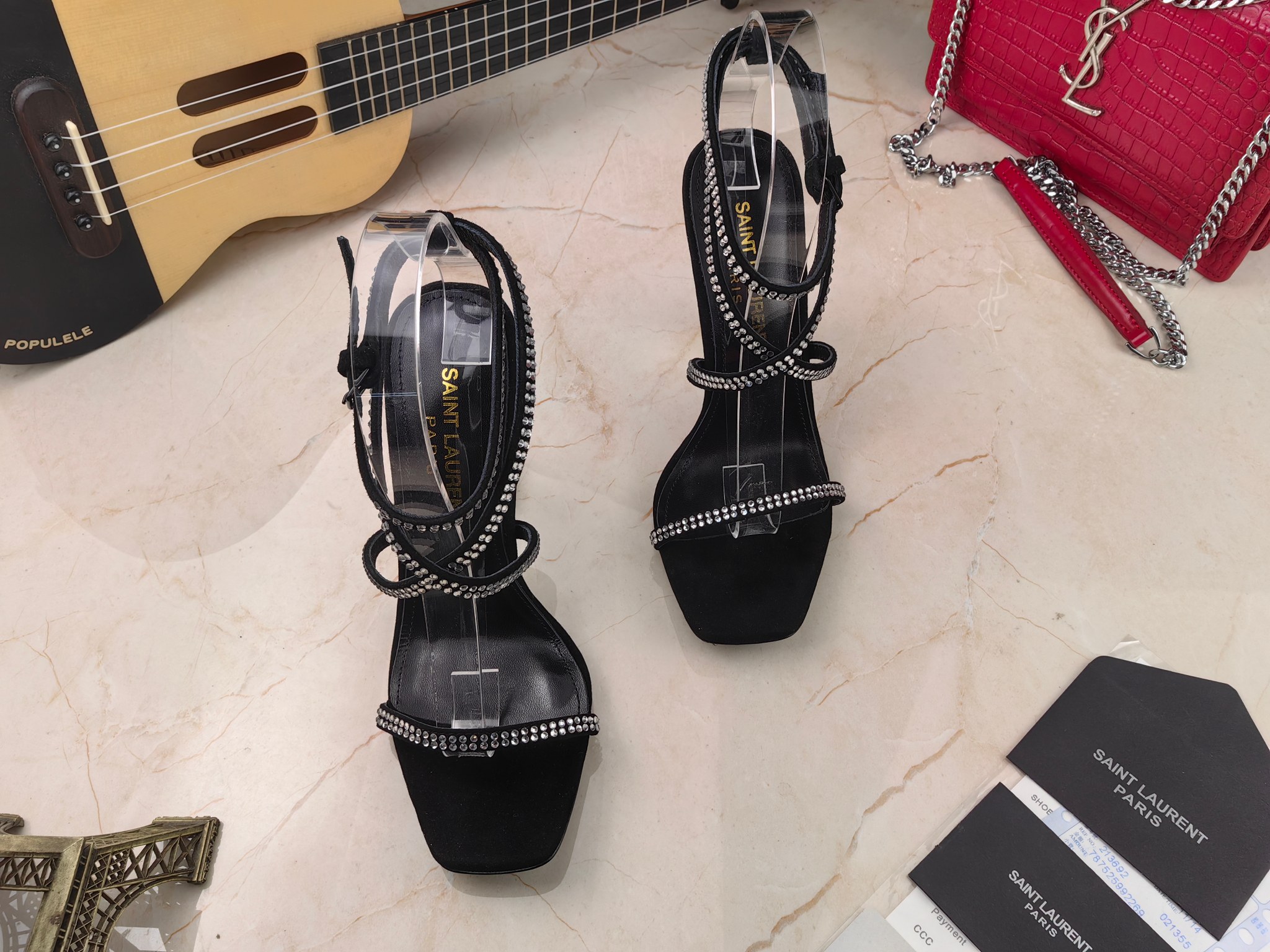 Yves Saint Laurent Opyum Sandals In Crepe Satin And Rhinestones Black For Women