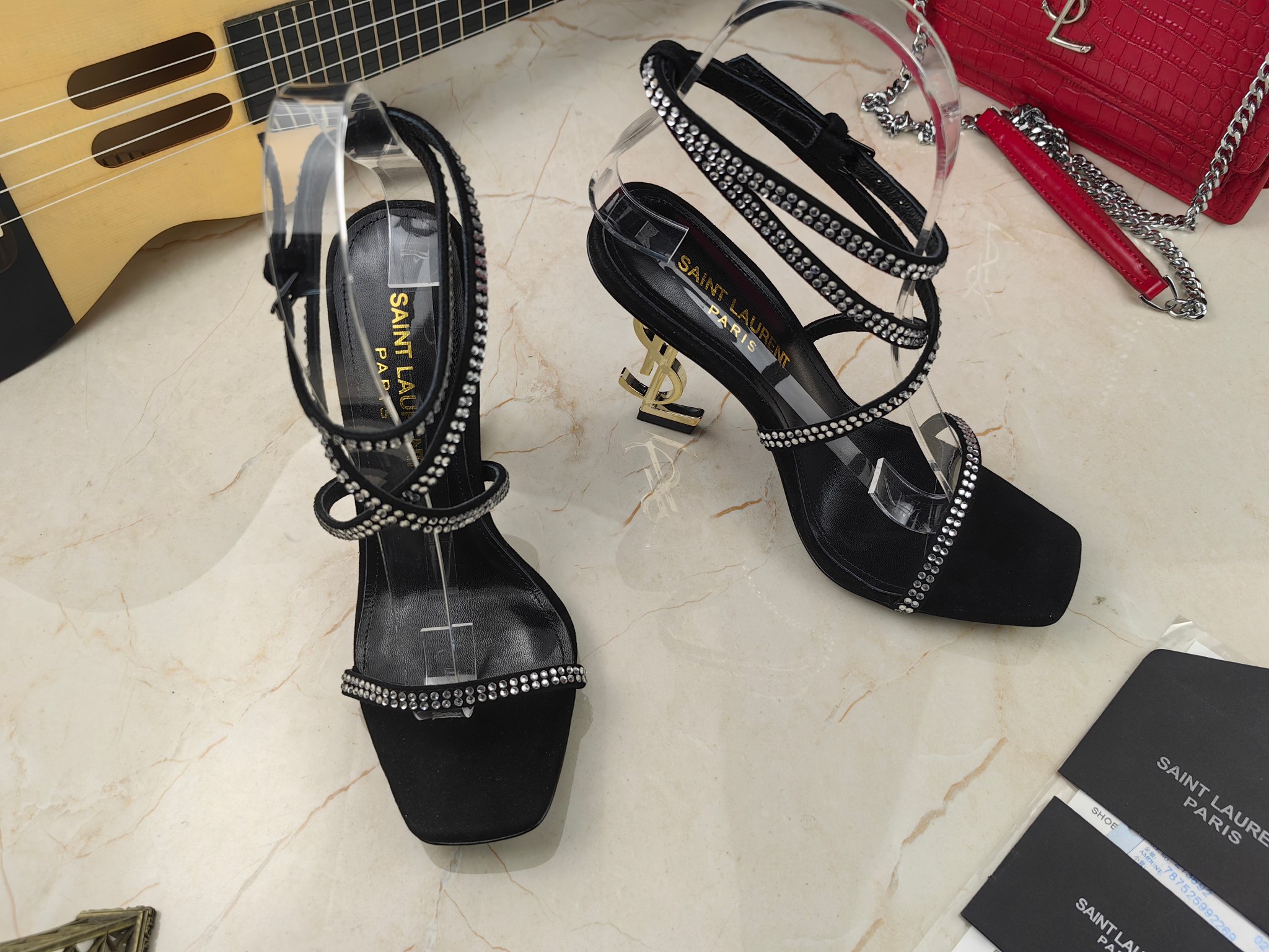 Yves Saint Laurent Opyum Sandals In Crepe Satin And Rhinestones Black For Women