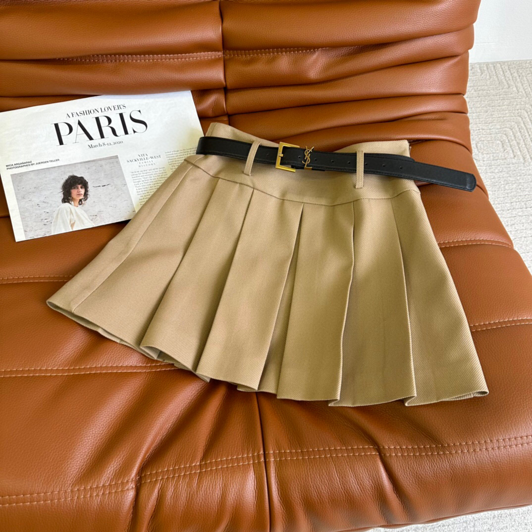 Yves Saint Laurent Set Accordion Pleat Skirt Beige For Women Yves Saint Laurent Set Accordion Pleat Skirt Beige For Women