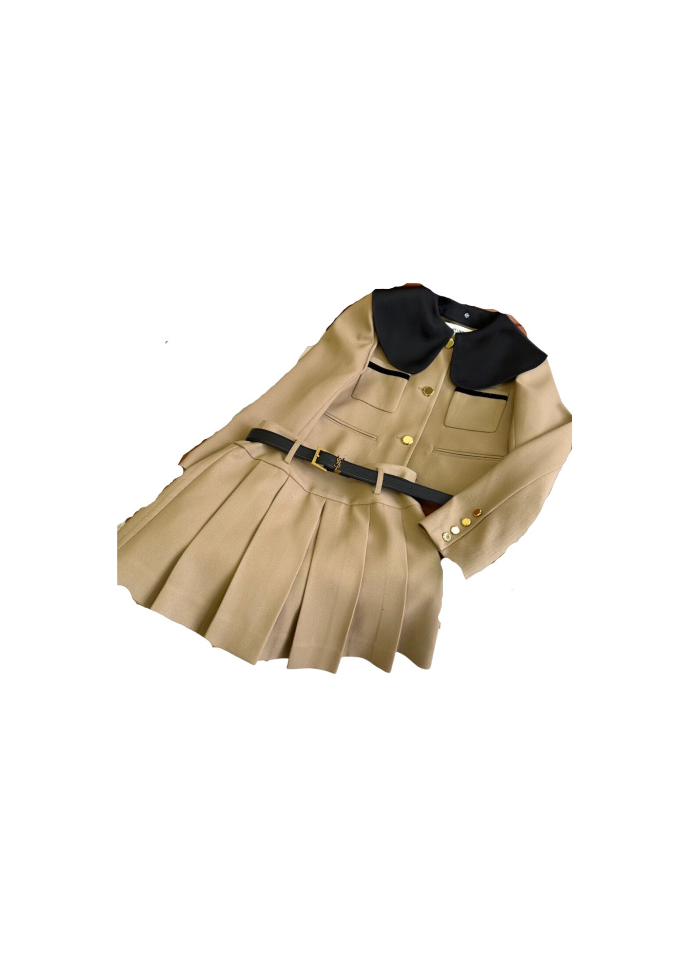 Yves Saint Laurent Set Accordion Pleat Skirt Beige For Women Yves Saint Laurent Set Accordion Pleat Skirt Beige For Women