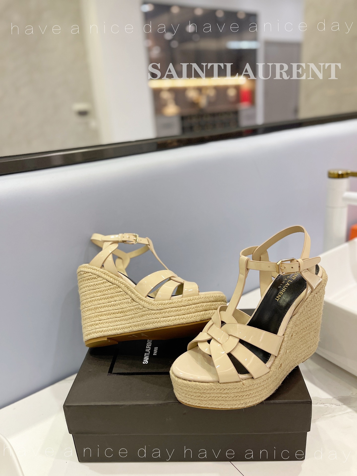Yves Saint Laurent Tribute Espadrilles In Patent Beige For Women
