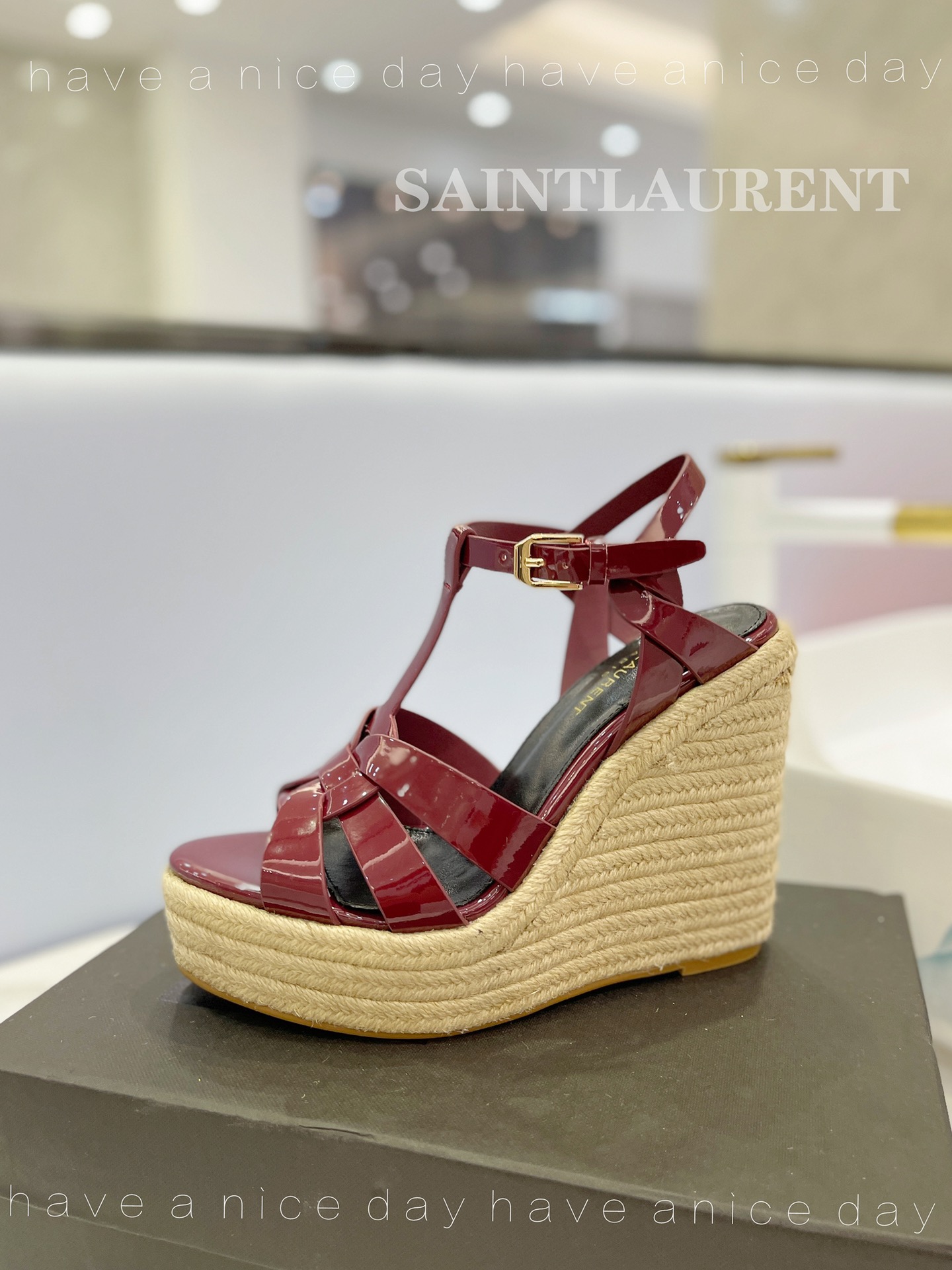 Yves Saint Laurent Tribute Espadrilles In Patent Burgundy  For Women