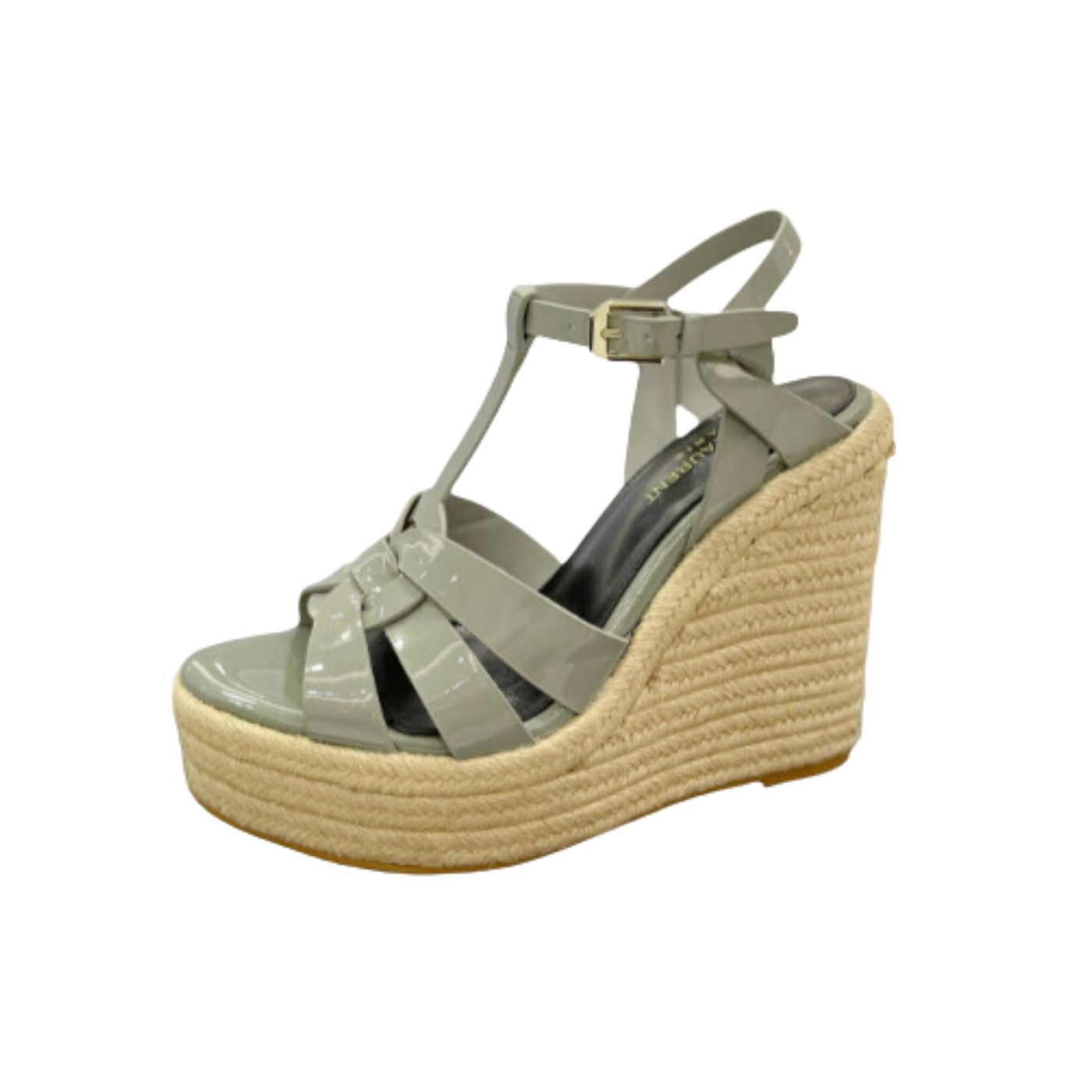Yves Saint Laurent Tribute Espadrilles In Patent Green Khaki For Women