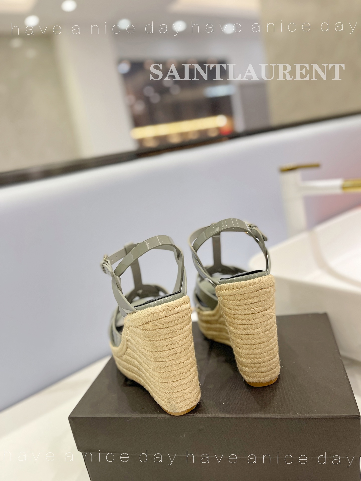 Yves Saint Laurent Tribute Espadrilles In Patent Green Khaki For Women