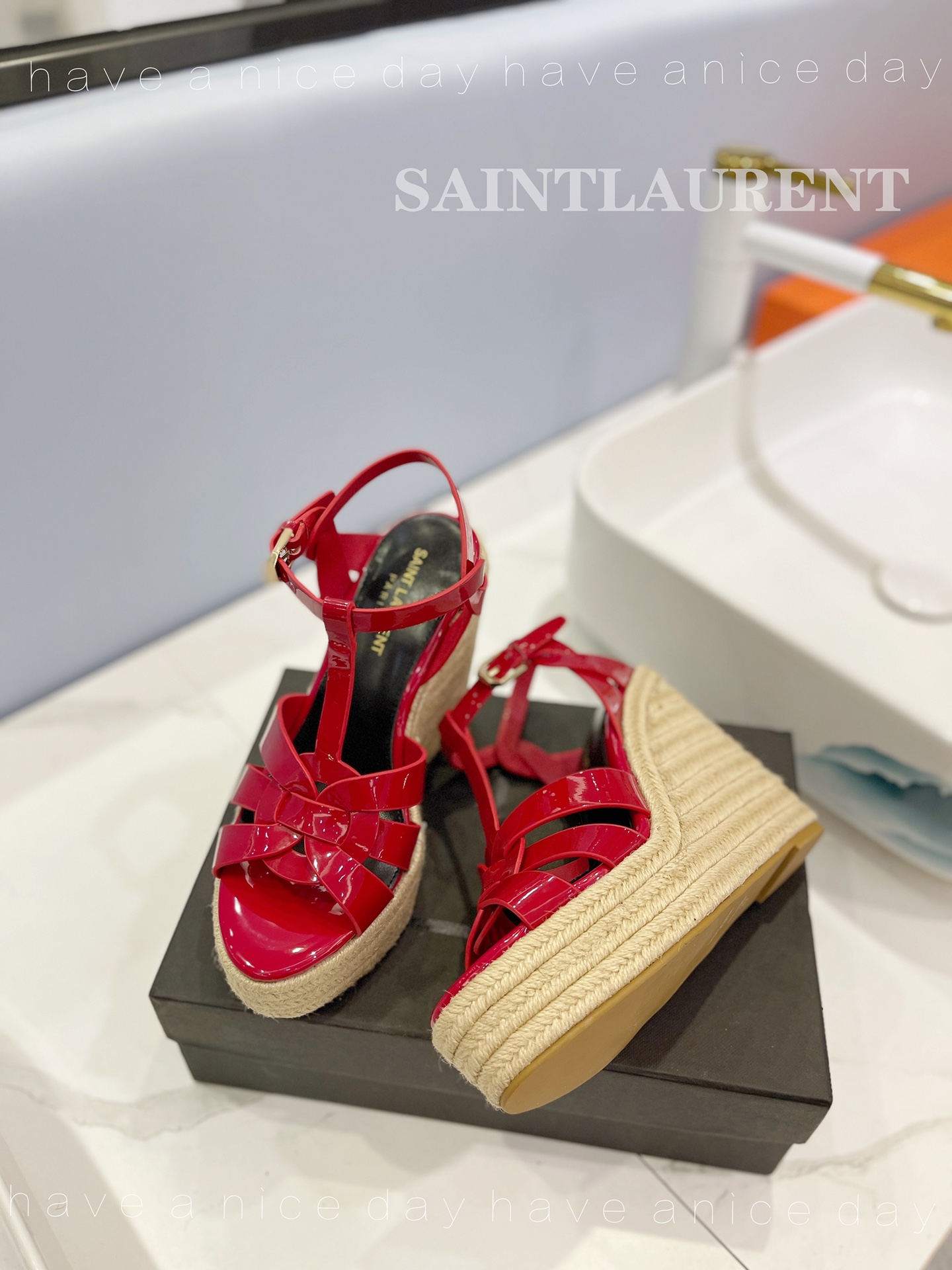 Yves Saint Laurent Tribute Espadrilles In Patent Red For Women