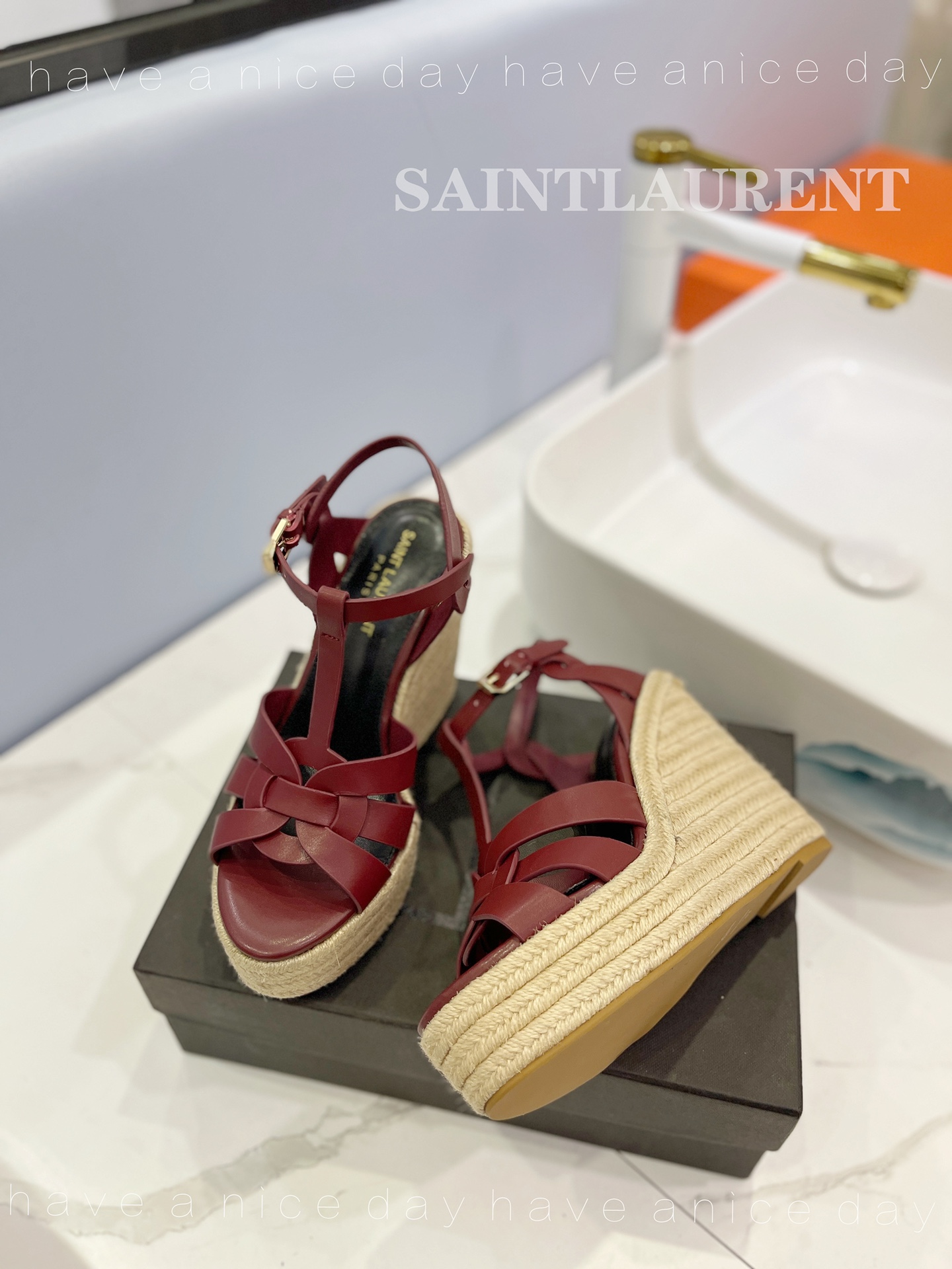Yves Saint Laurent Tribute Espadrilles In Smooth Burgundy For Women 611924BDA002206