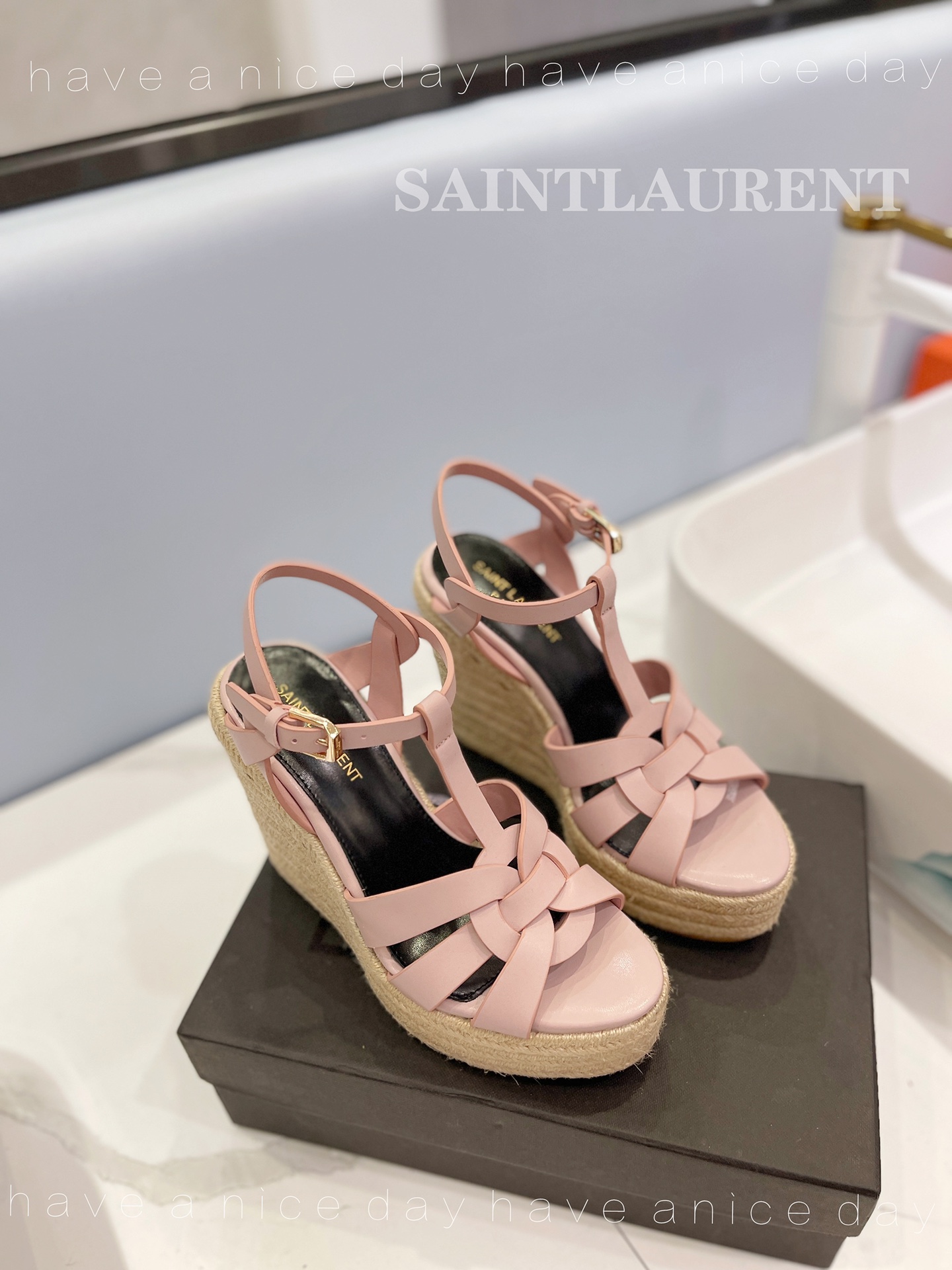 Yves Saint Laurent Tribute Espadrilles In Smooth Light Pink For Women