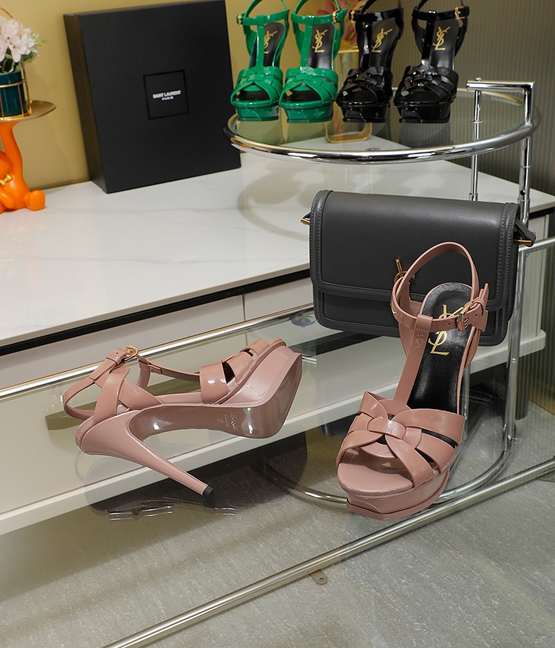 Yves Saint Laurent Tribute Platform Sandals In Patent Pink For Women
