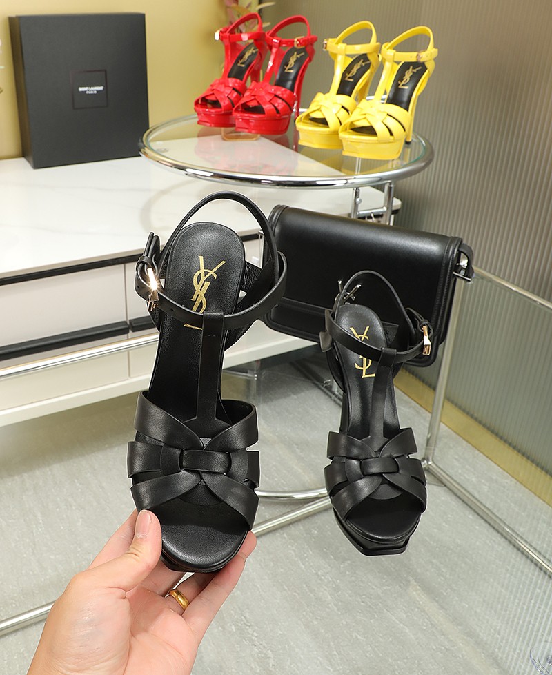 Yves Saint Laurent Tribute Platform Sandals In Smooth Black For Women