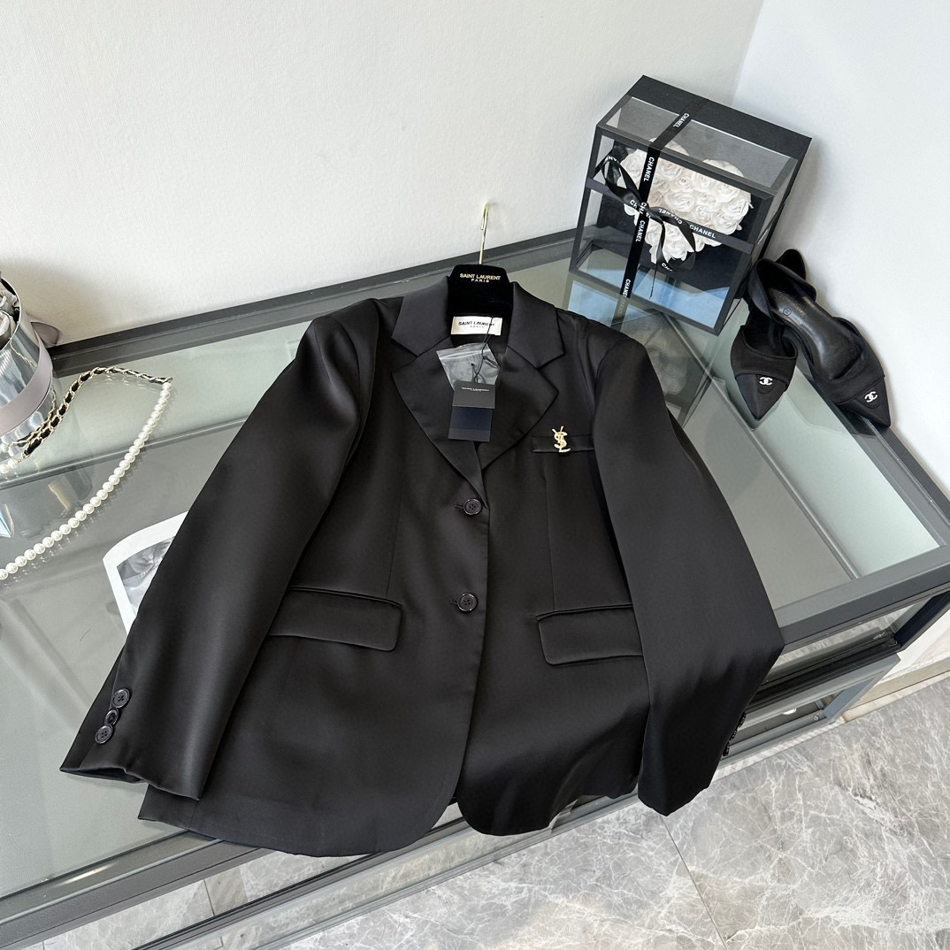 Yves Saint Laurent Two Buttons Closure Jacket Black For Women Yves Saint Laurent Two Buttons Closure Jacket Black For Women