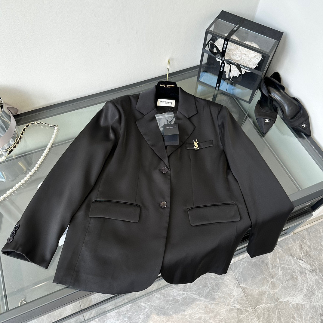 Yves Saint Laurent Two Buttons Closure Jacket Black For Women Yves Saint Laurent Two Buttons Closure Jacket Black For Women