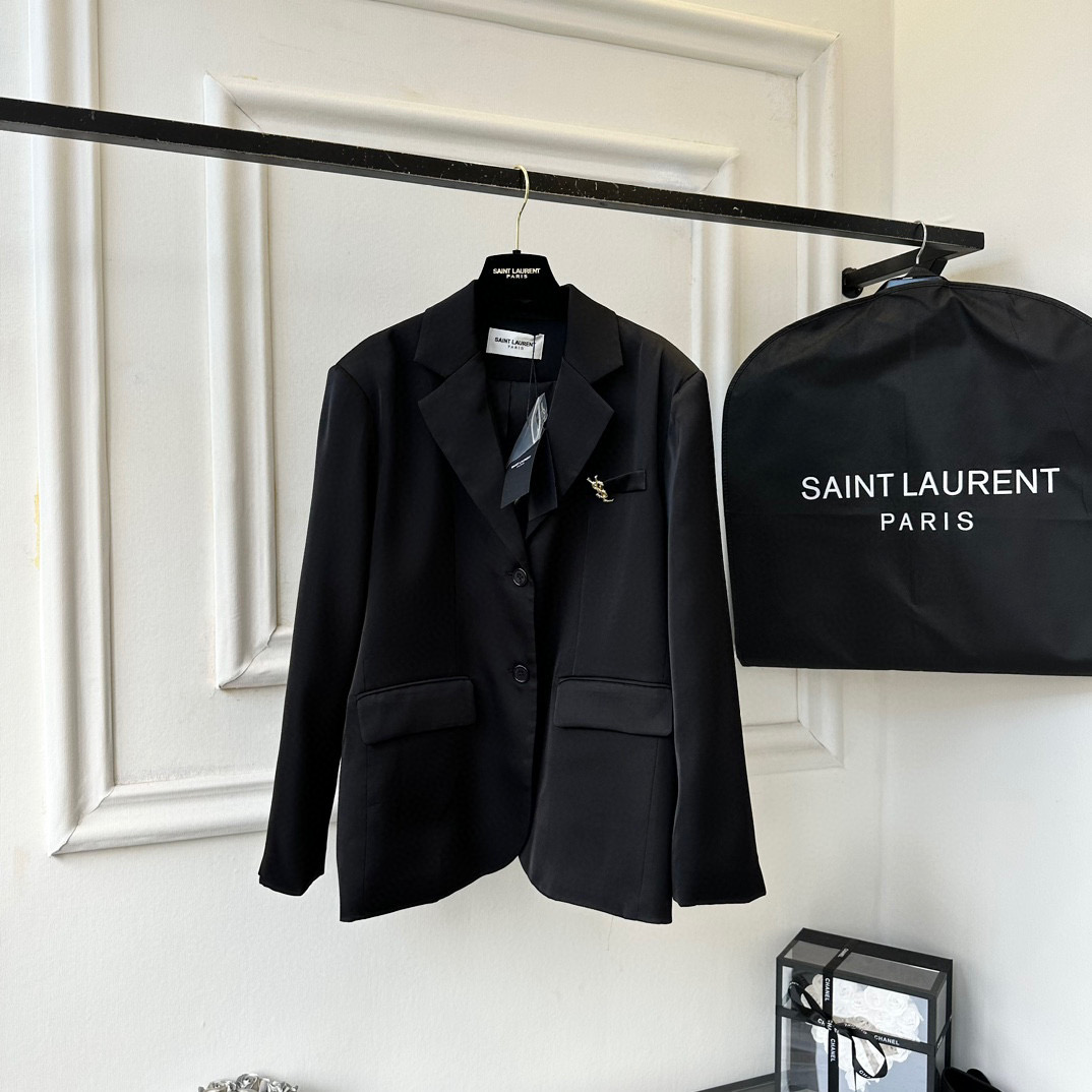 Yves Saint Laurent Two Buttons Closure Jacket Black For Women Yves Saint Laurent Two Buttons Closure Jacket Black For Women