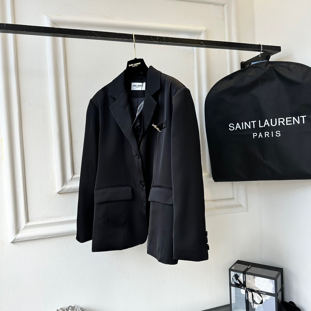 Yves Saint Laurent Two Buttons Closure Jacket Black For Women Yves Saint Laurent Two Buttons Closure Jacket Black For Women