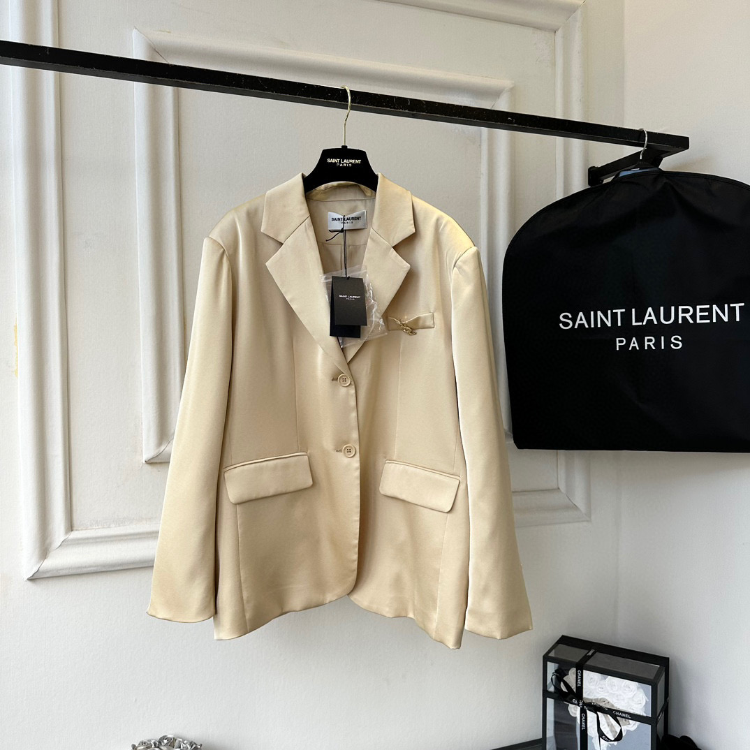 Yves Saint Laurent Two Buttons Closure Jacket Light Beige For Women Yves Saint Laurent Two Buttons Closure Jacket Light Beige For Women