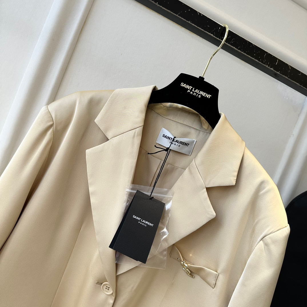 Yves Saint Laurent Two Buttons Closure Jacket Light Beige For Women Yves Saint Laurent Two Buttons Closure Jacket Light Beige For Women