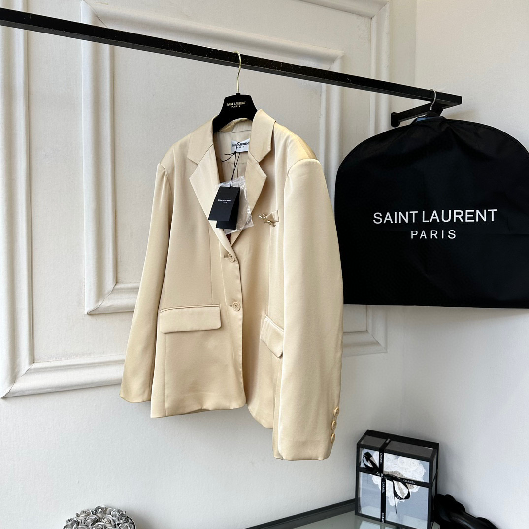 Yves Saint Laurent Two Buttons Closure Jacket Light Beige For Women Yves Saint Laurent Two Buttons Closure Jacket Light Beige For Women