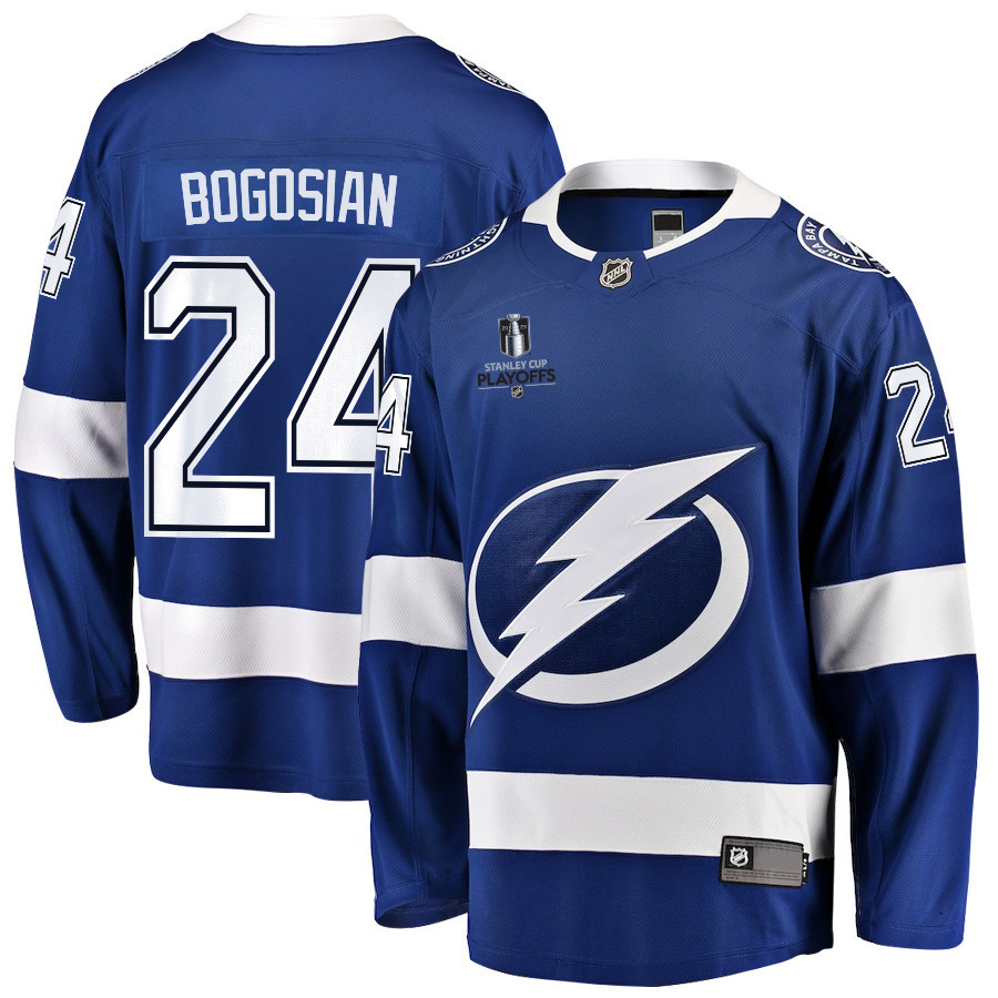 Zach Bogosian 24 Tampa Bay Lightning Stanley Cup 2023 Playoffs Patch Home Breakaway Men Stitched Jersey – Blue