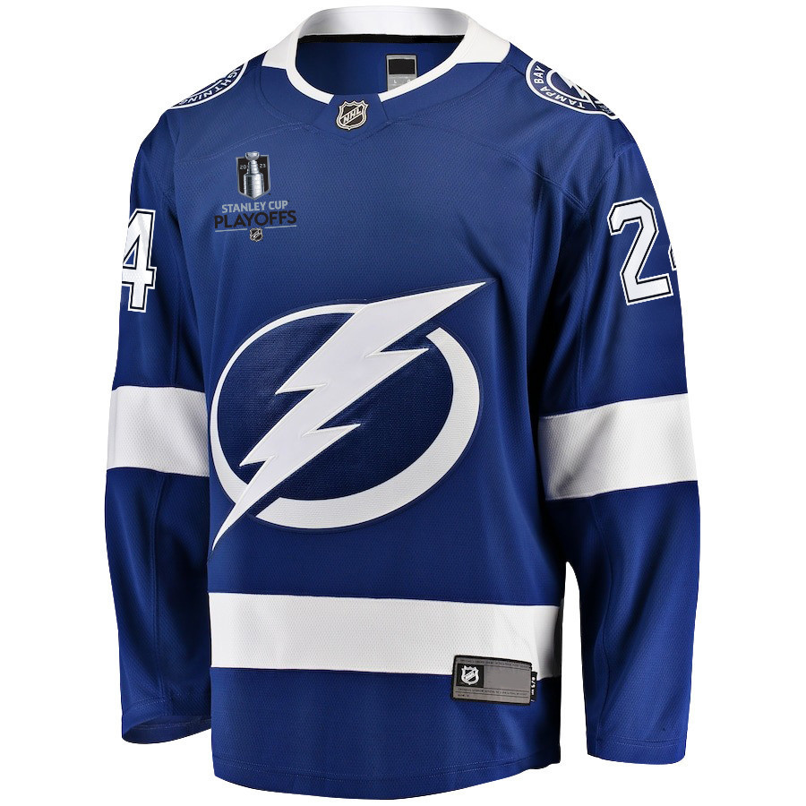 Zach Bogosian 24 Tampa Bay Lightning Stanley Cup 2023 Playoffs Patch Home Breakaway Men Stitched Jersey – Blue