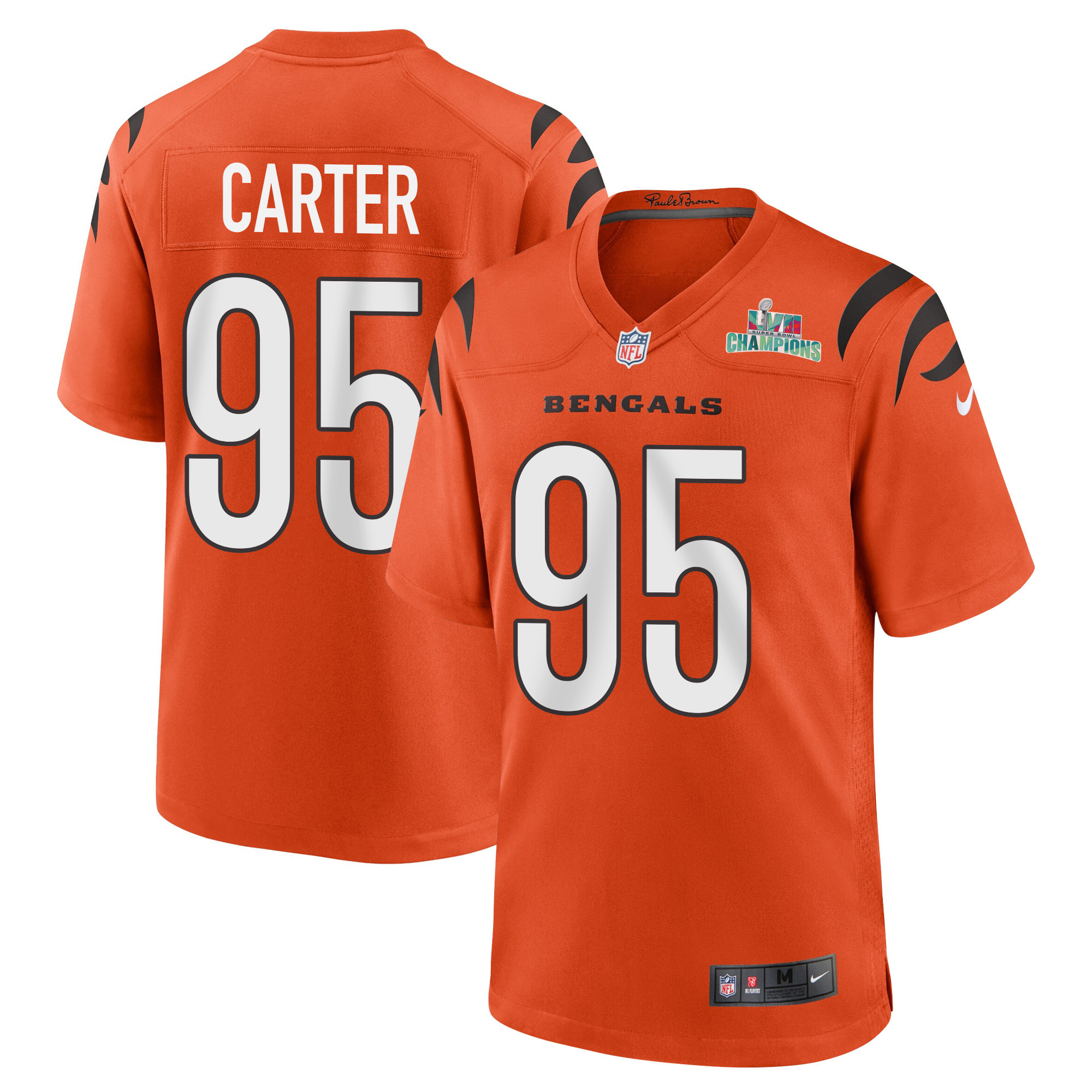 Zach Carter 95 Cincinnati Bengals Super Bowl LVII Champions Men Alternate Game Stitched Jersey – Orange