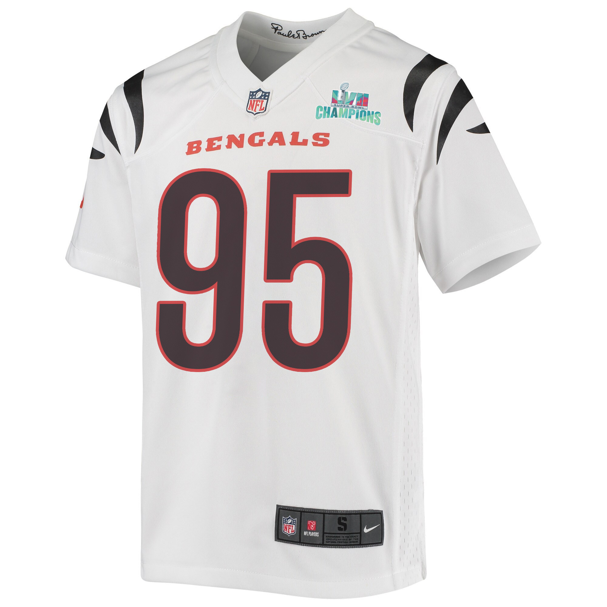 Zach Carter 95 Cincinnati Bengals Super Bowl LVII Champions Youth Game Stitched Jersey – White