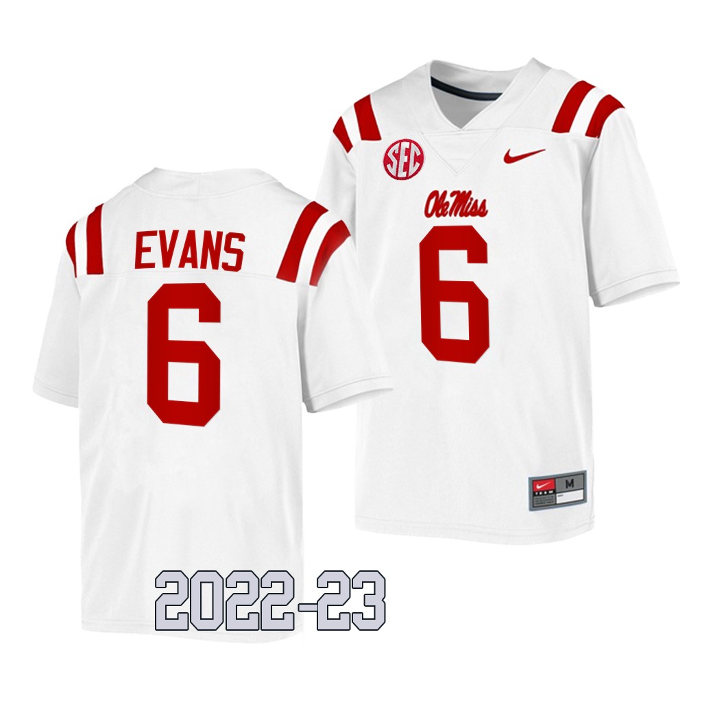 Zach Evans Ole Miss Rebels College White Men Game 6 Jersey 2022-23