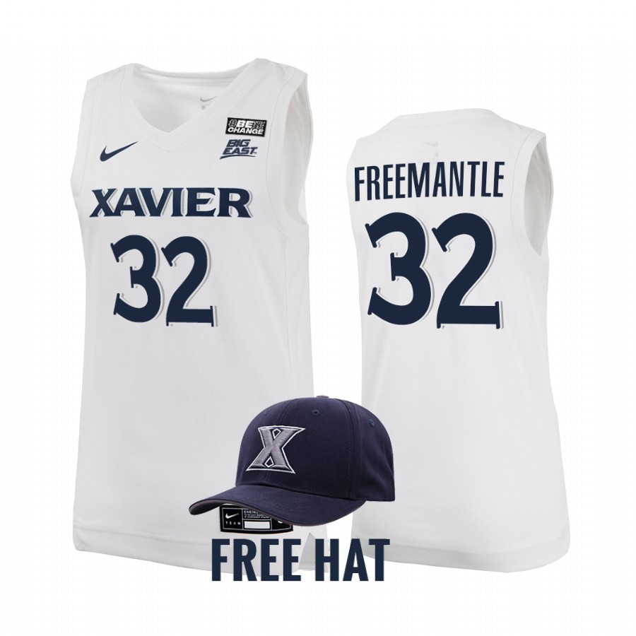 Zach Freemantle Xavier Musketeers White Jersey 2021-22 College Free Hat
