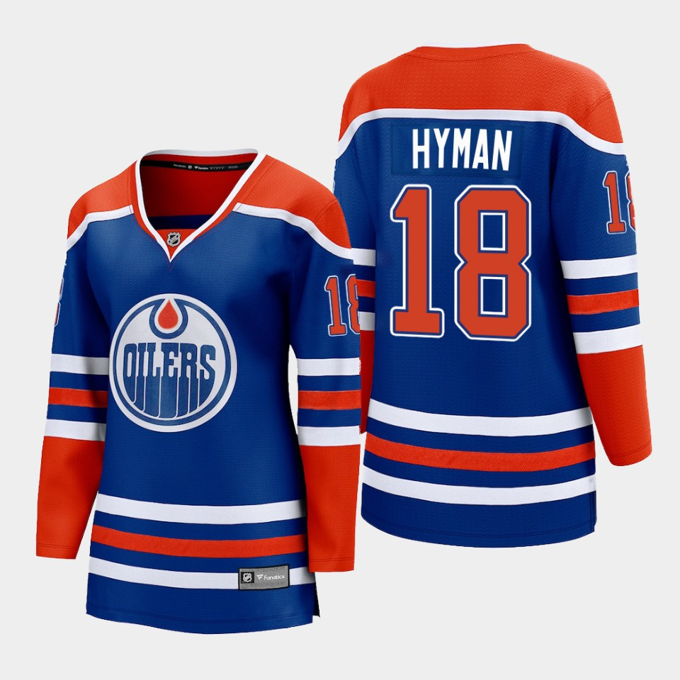 Zach Hyman 18 Edmonton Oilers 2022-23 Home Women Premier Breakaway Player Stitched Jersey Royal