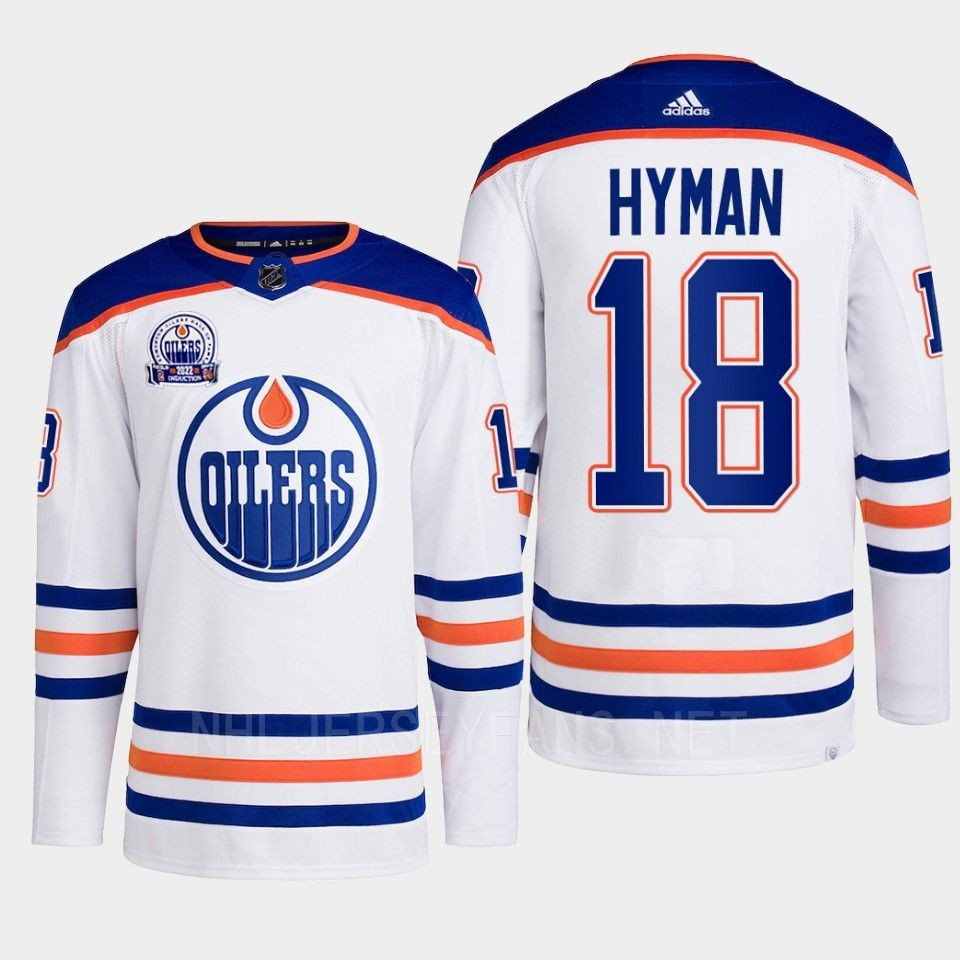Zach Hyman 18 Edmonton Oilers White Stitched Jersey 2022 Lee Ryan Hall Of Fame Patch Away