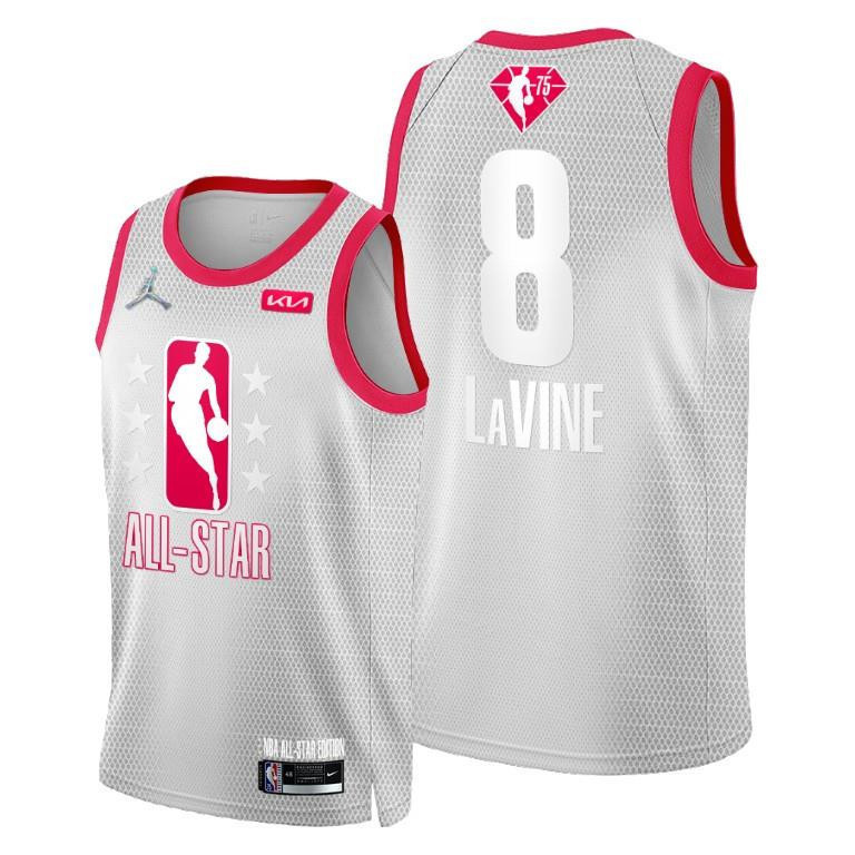 Zach LaVine 2022 Cleveland All-Star Grey Red 75th Patch Stitched Jersey Bulls 8 – Men Stitched Jersey