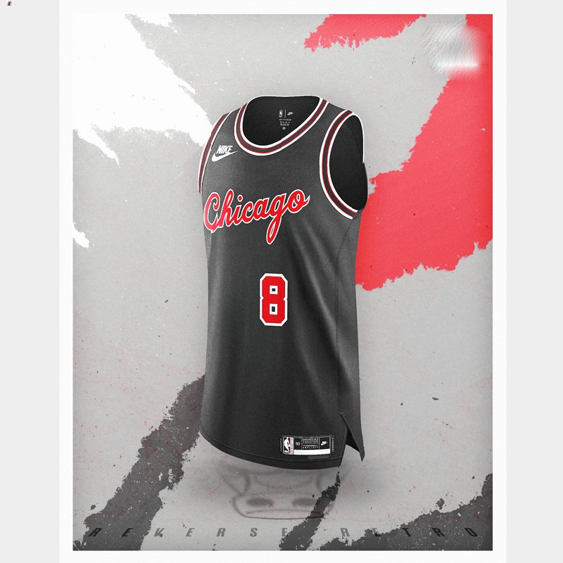 Zach LaVine Chicago Bulls Black #8 Jersey NBA Reverse Retro