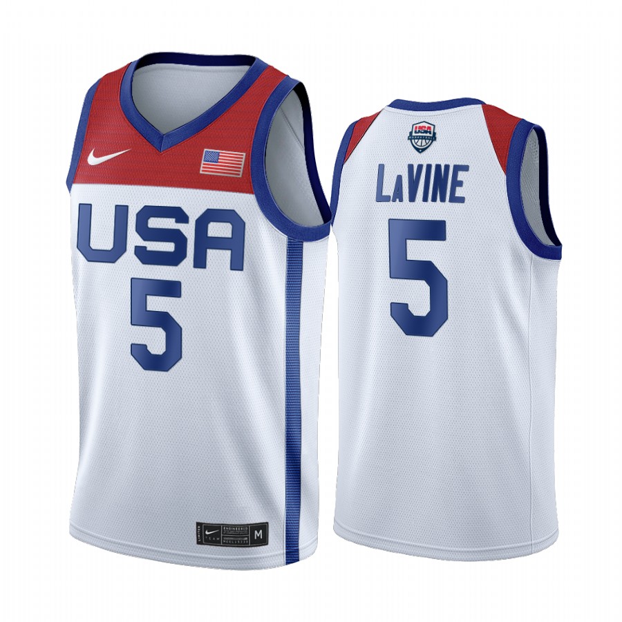 Zach LaVine USA #5 White Tokyo Olympics 2021 Home Jersey