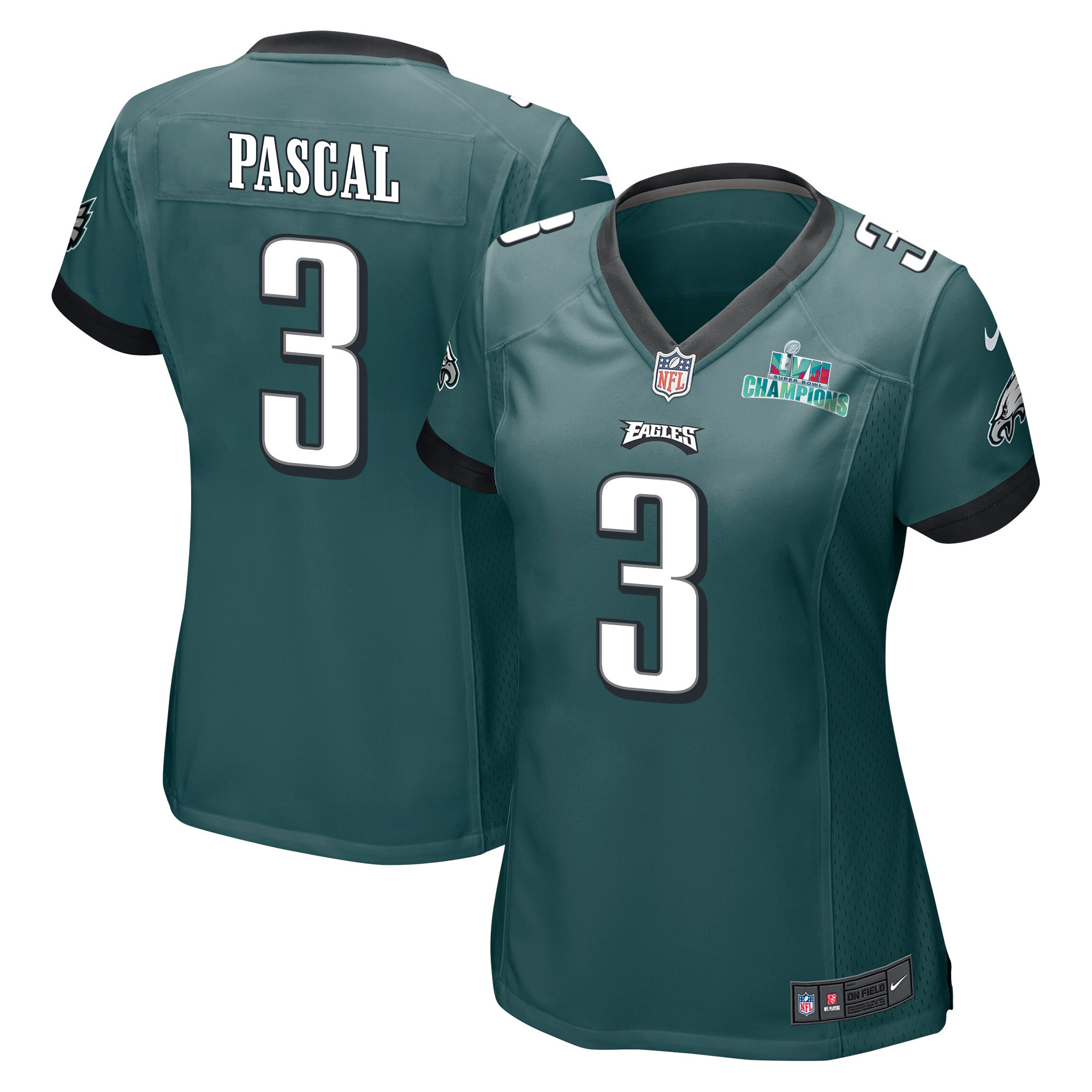 Zach Pascal 3 Philadelphia Eagles Super Bowl LVII Champions Women Game Stitched Jersey – Midnight Green