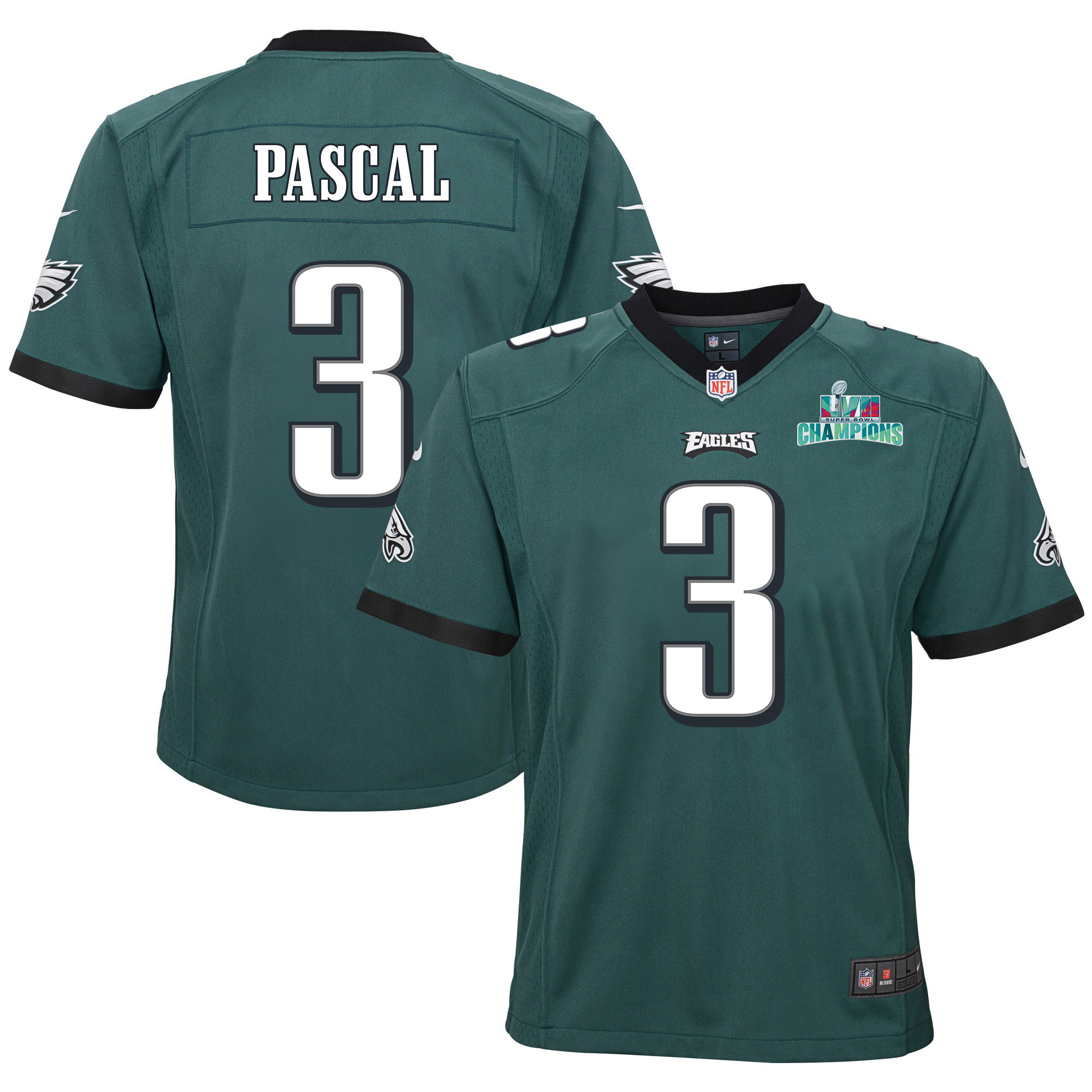 Zach Pascal 3 Philadelphia Eagles Super Bowl LVII Champions Youth Game Stitched Jersey – Midnight Green