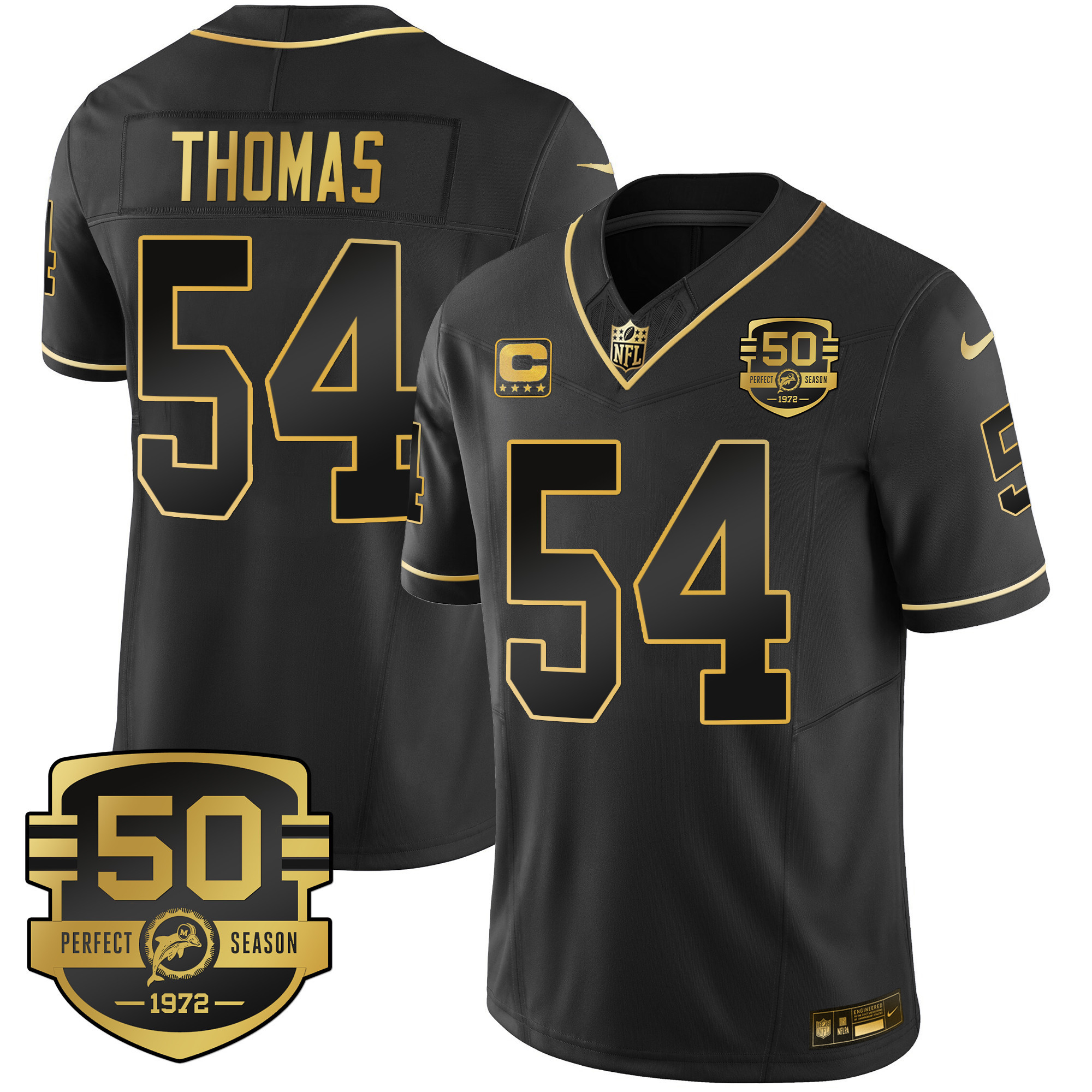 Zach Thomas Men's Miami Dolphins Throwback Gold Vapor Black Gold Jersey - All Stitched 