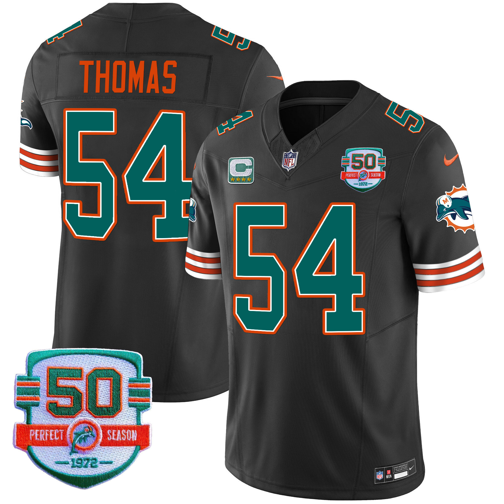 Zach Thomas Men's Miami Dolphins Throwback Vapor Black Jersey - All Stitched 