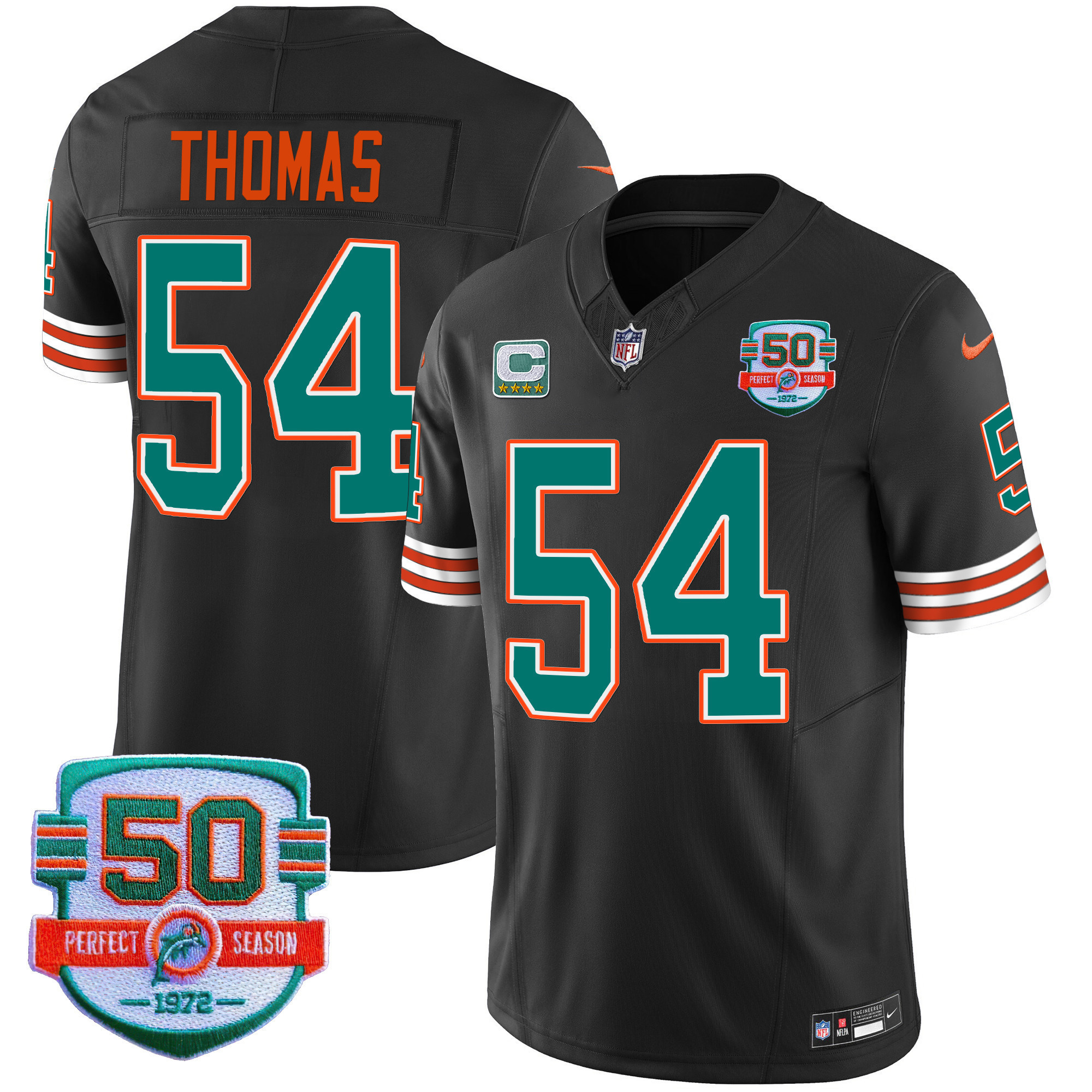 Zach Thomas Men's Miami Dolphins Throwback Vapor Black Jersey - All Stitched 