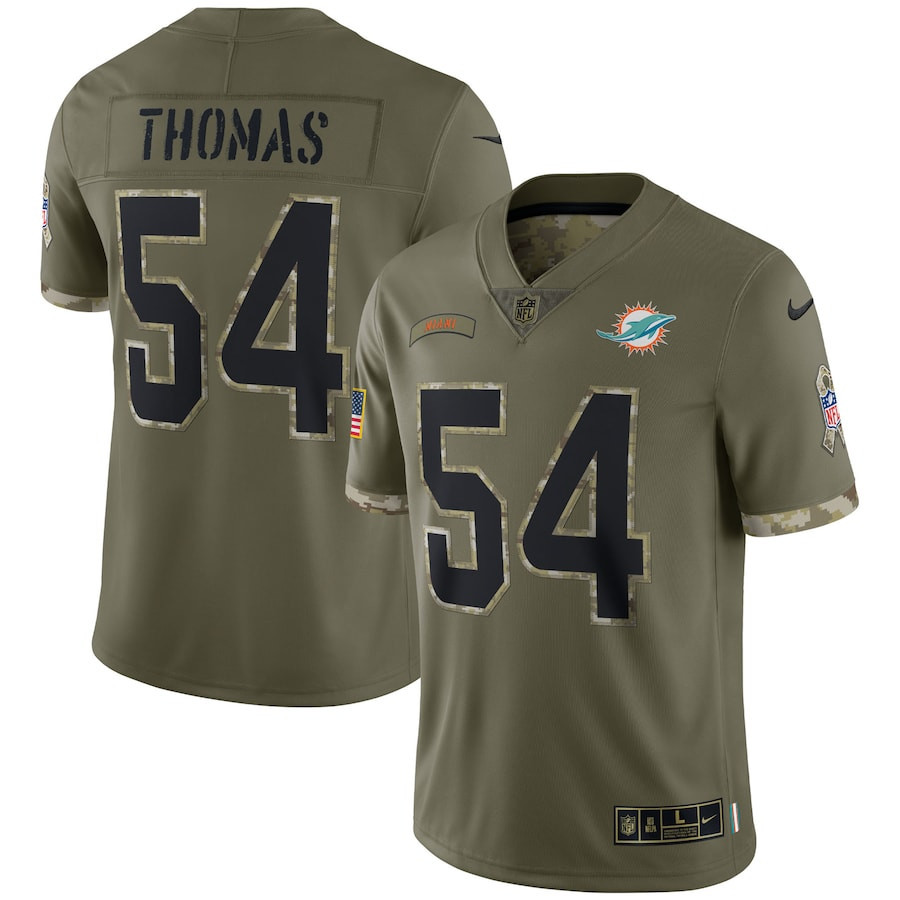Zach Thomas Miami Dolphins 2022 Salute To Service Retired Player Limited Stitched Jersey – Olive