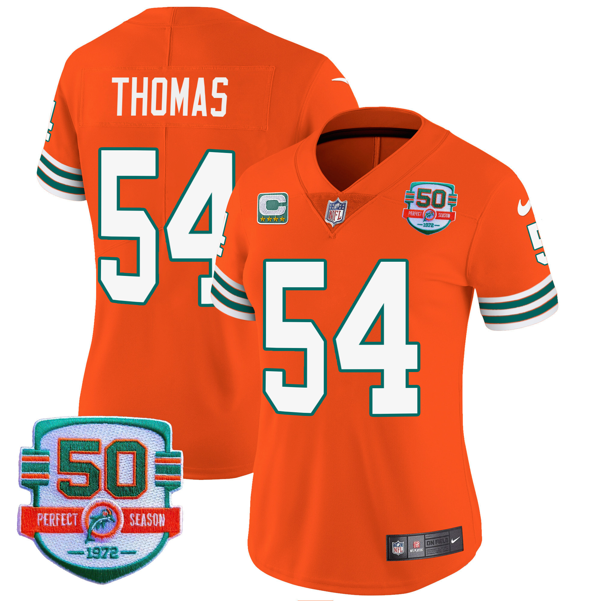 Zach Thomas Women's Miami Dolphins Throwback Vapor Orange Jersey - All Stitched 