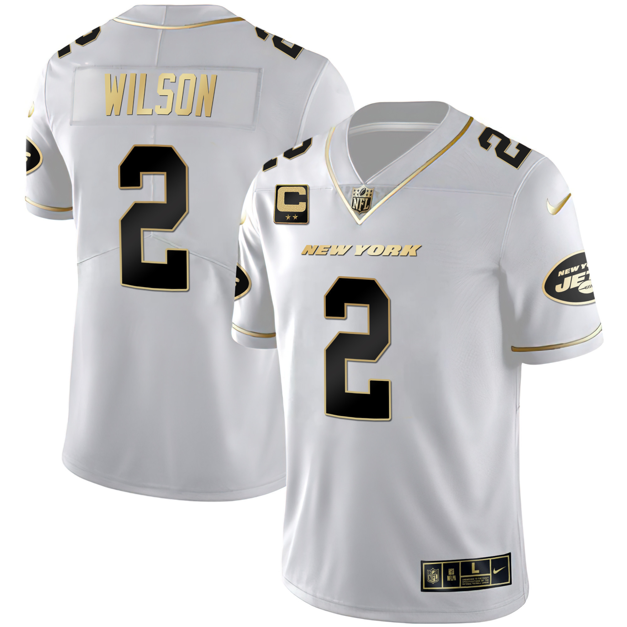 Zach Wilson Men's New York Jets Black Gold & White Gold Vapor Limited Jersey - All Stitched
